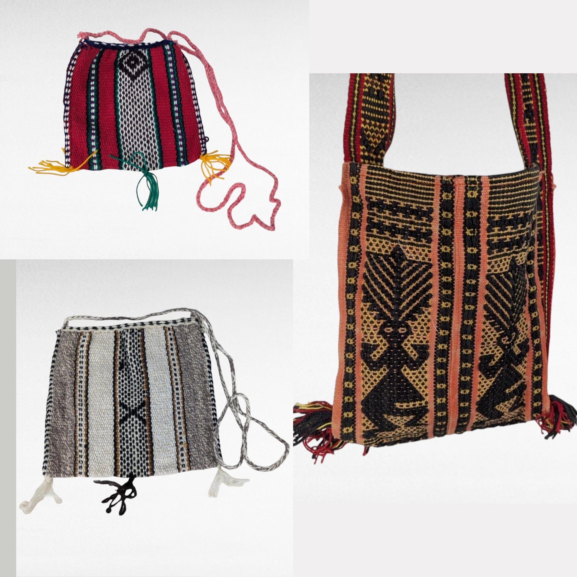 Vintage Handmade Bags, Exotic Design, Handwoven, Black & White, Boho Style, Gift for Her