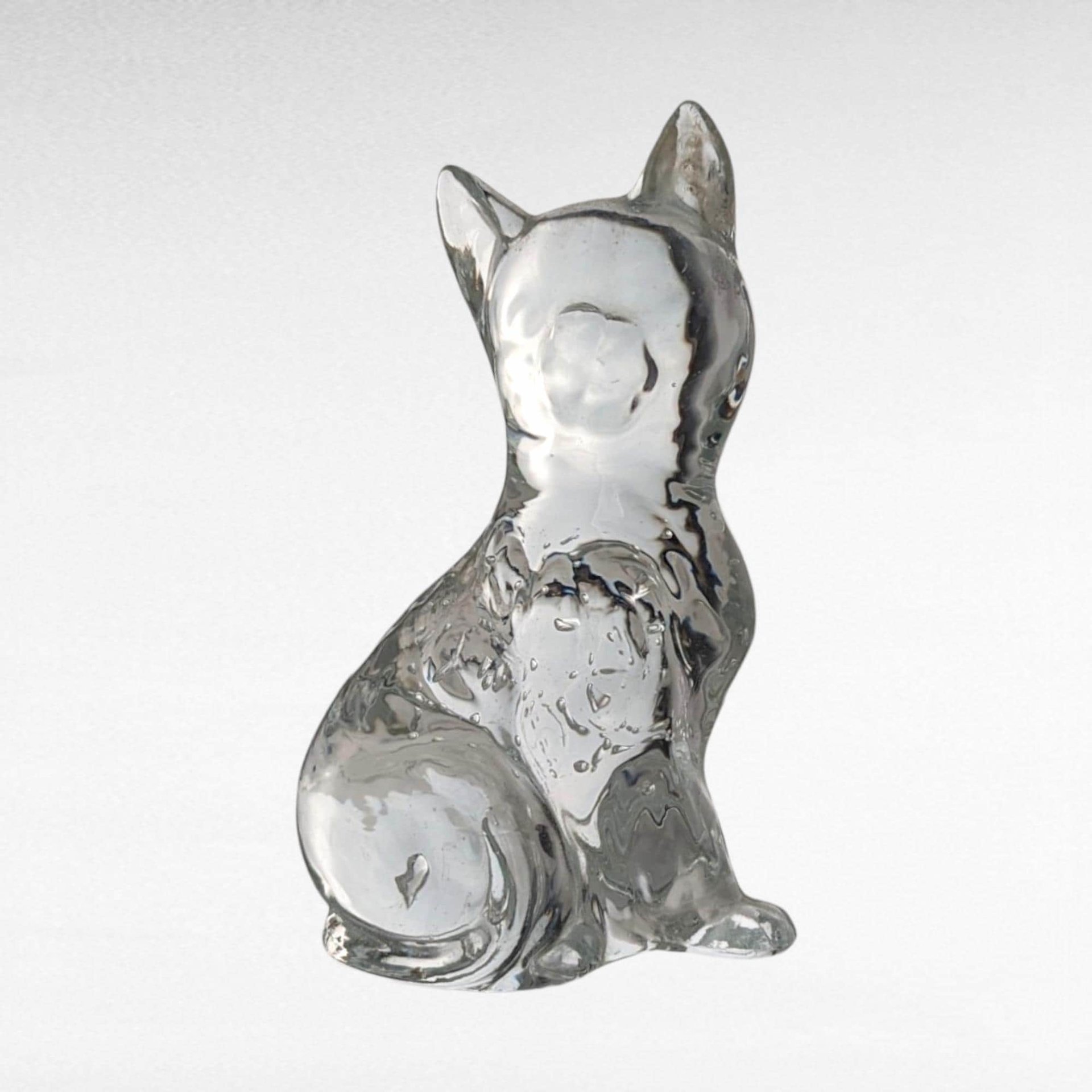 Vintage Glass Animal Figurines - Cat & Elephant Set - Clear Glass Decor, Collectible Glass, Animal Lover Gift