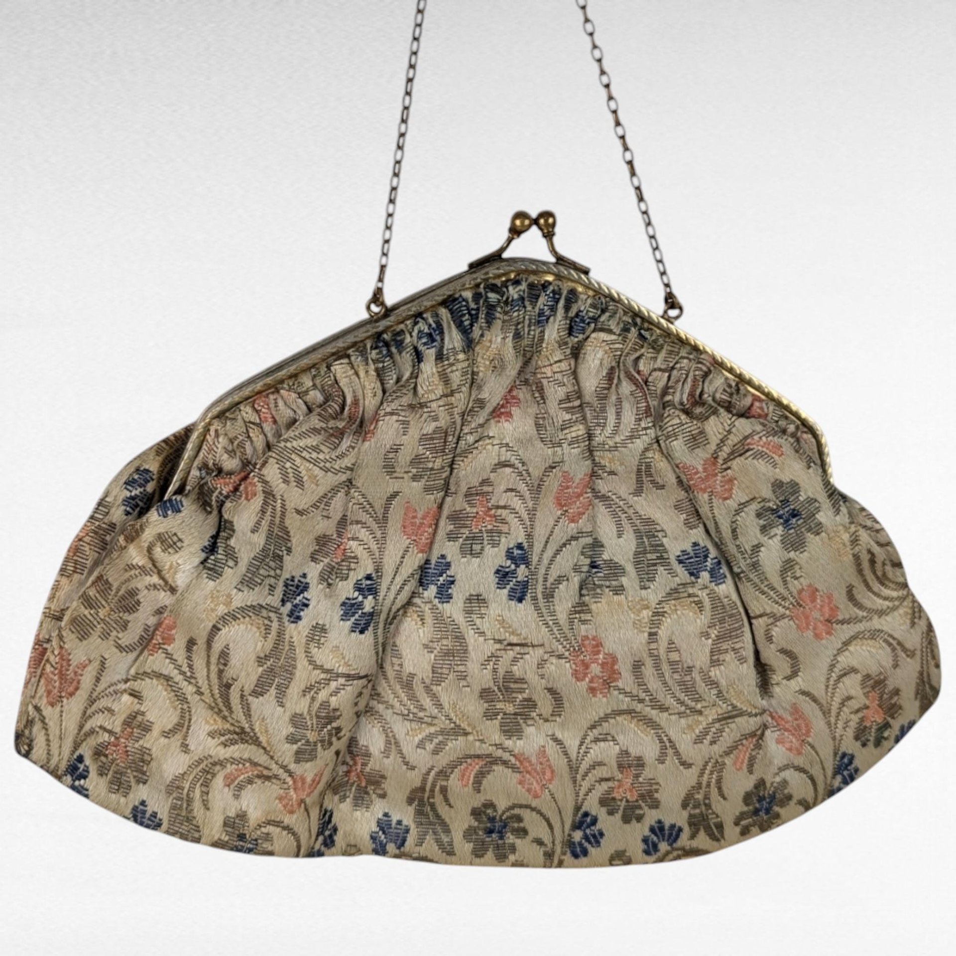 Vintage Floral Carpet Bag, Small Handbag with Mirror, Tapestry Purse, Victorian Style Bag, Gift for Her