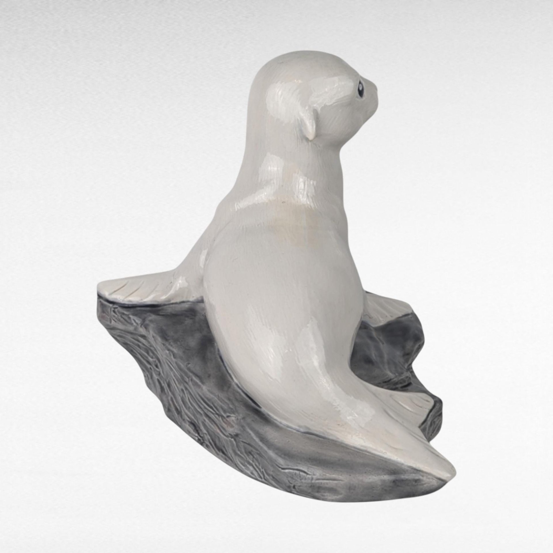 Vintage Ceramic Sea Lion Figurine, Hand-Painted White Sea Lion Sculpture, Nautical Decor, Ocean Animal Statue, Gift for Animal Lover