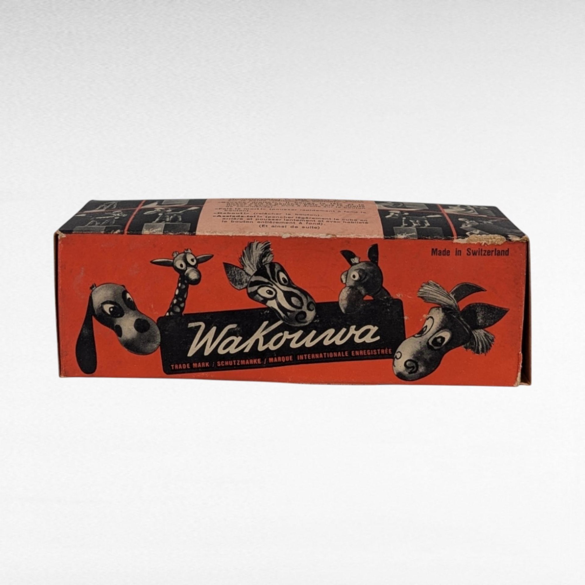 Vintage Wakouwa Wood Dog Push Toy, 5.5" Tall, Original Box, Collectible Wooden Toy, Retro Toy, Gift for Child, Nostalgic Decor