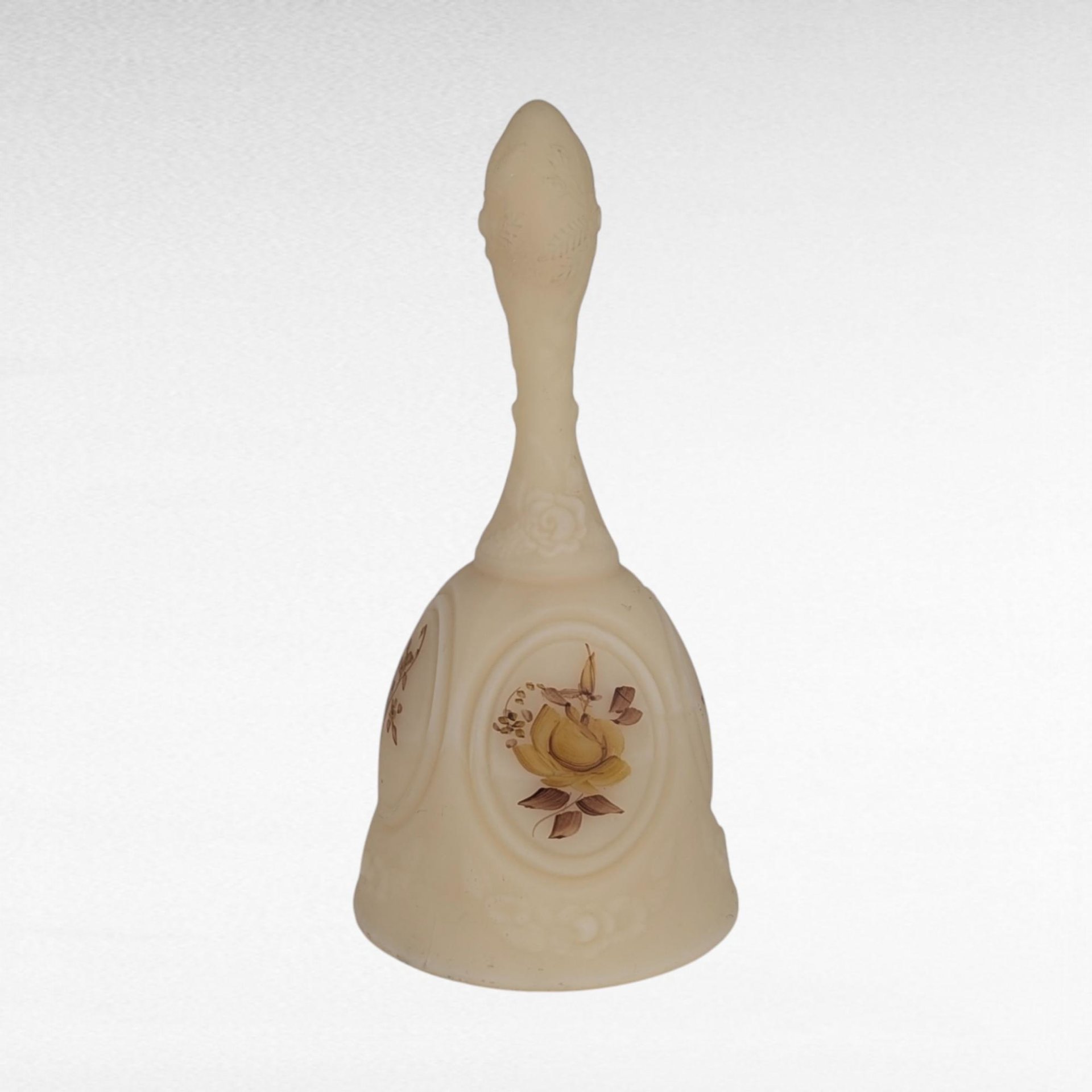 Vintage Fenton Chocolate Rose Cameo Satin Glass Bell, Handpainted Pam Bibbee, Collectible Fenton Glass, Gift for Fenton Collector