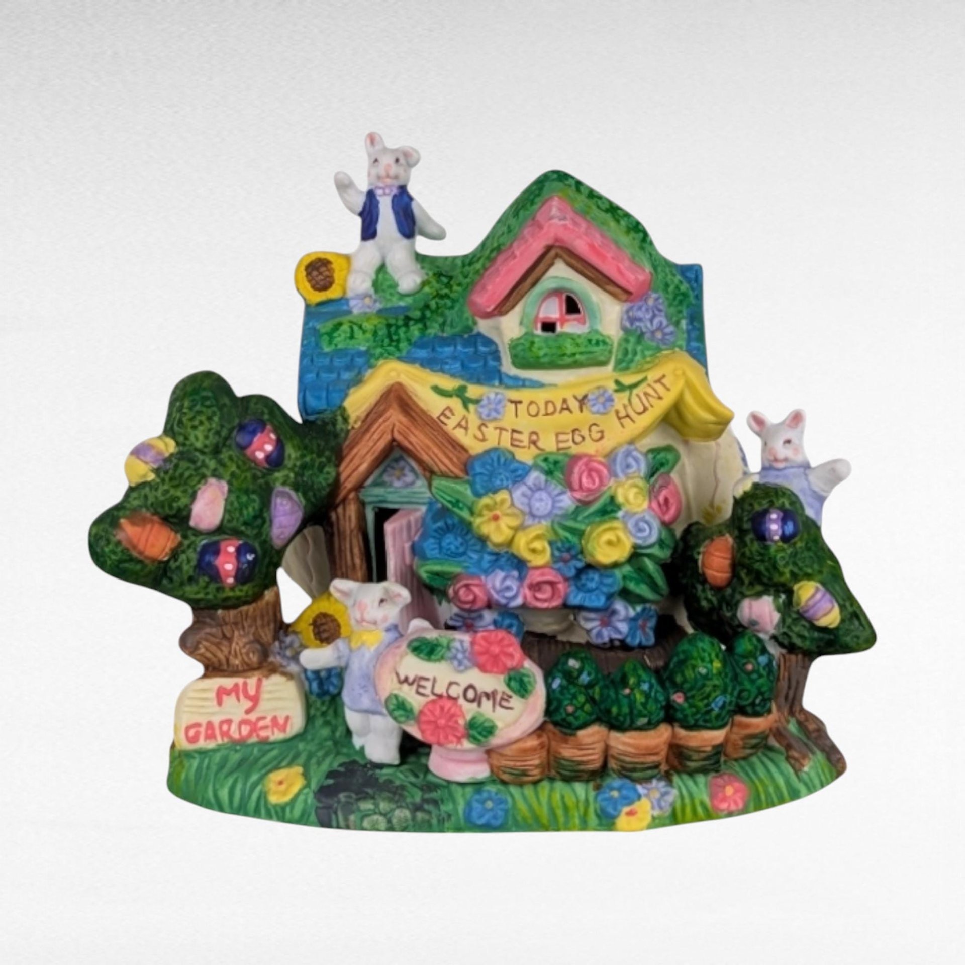 Vintage Cottontale Cottages Easter Egg Hunt Ceramic Light Up House, Easter Decor, Spring Decor, Gift for Easter Lovers