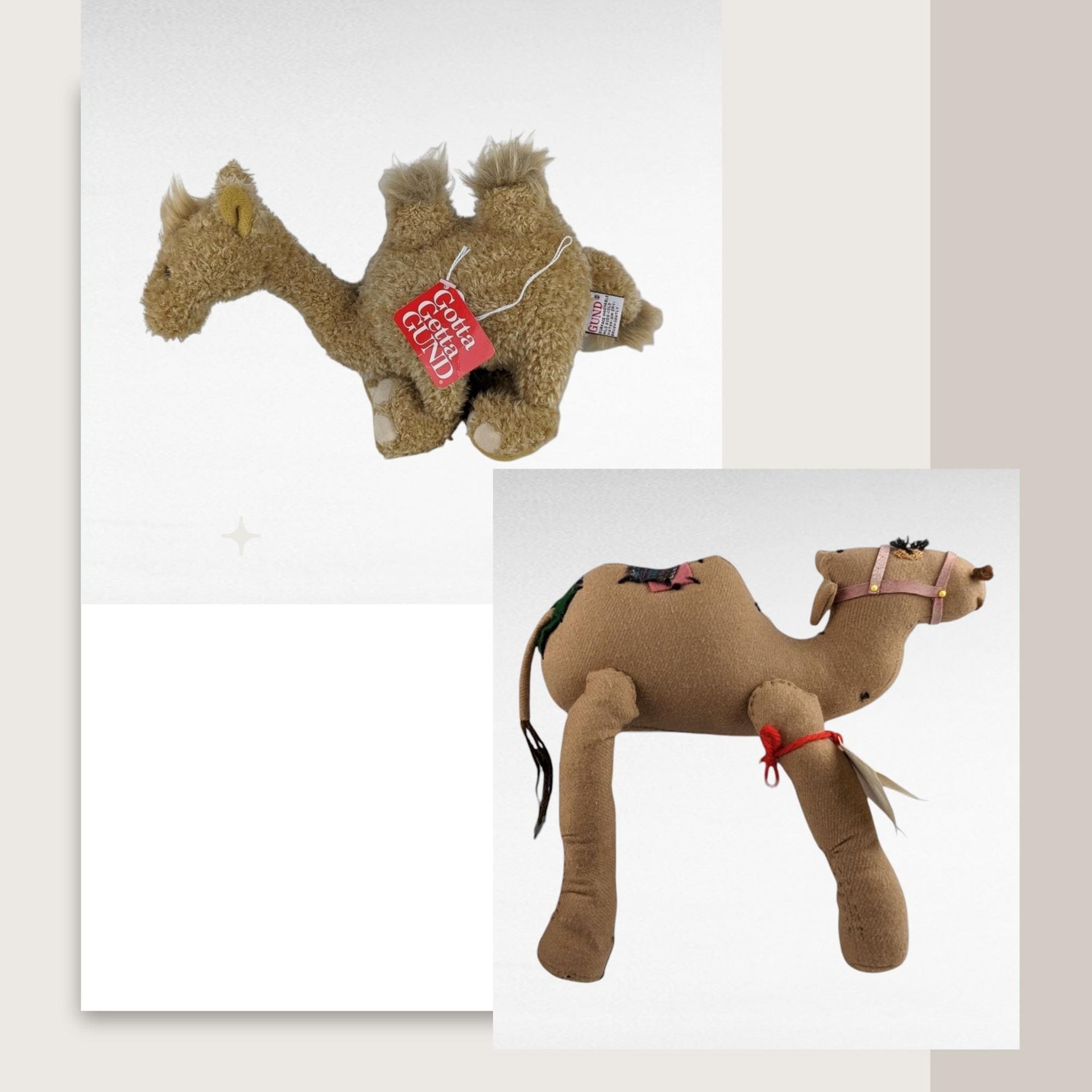Vintage Plush Camel Pair: Gund Lumpy Camel & 1940s Handmade Camel, Collectible Plush Toys, Vintage Toys, Gift for Collectors, Camel Lovers
