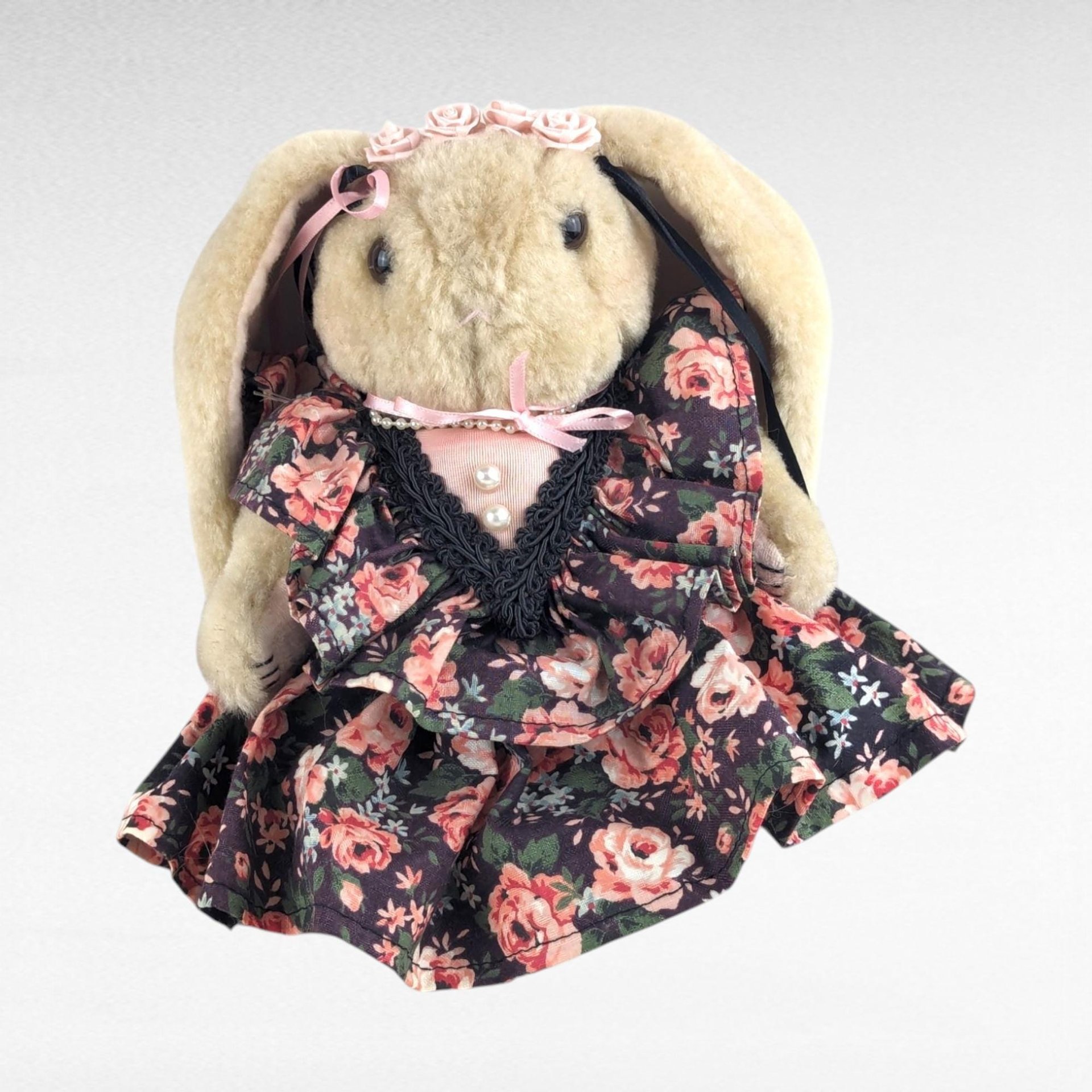 Vintage Plush Bunny Rabbit Lot, Collectible Bunnies, Floral Dresses, Posable Bunny, Commonwealth Bunny, Gift for Easter, Nursery Decor