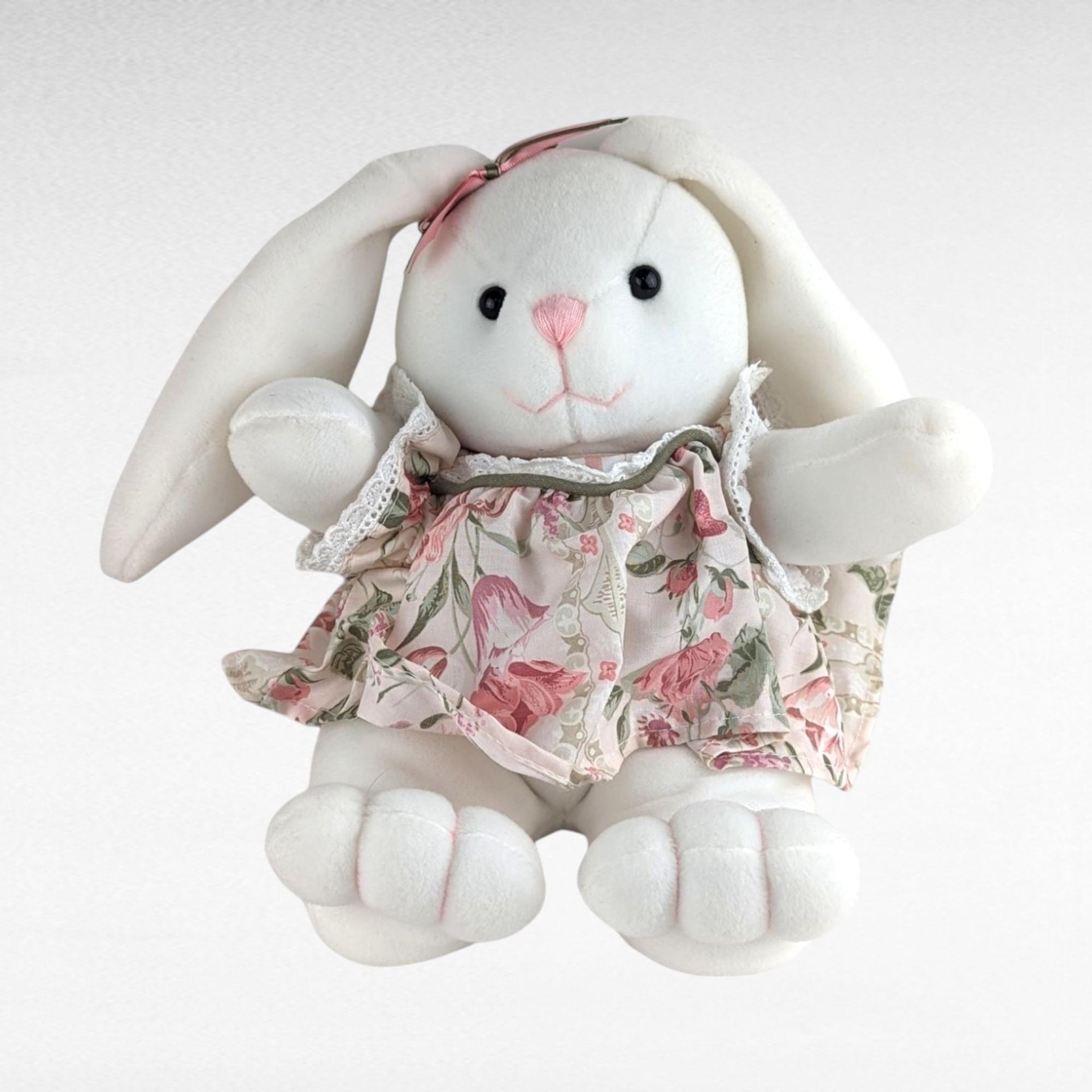 Vintage Plush Bunny Rabbit Lot, Collectible Bunnies, Floral Dresses, Posable Bunny, Commonwealth Bunny, Gift for Easter, Nursery Decor