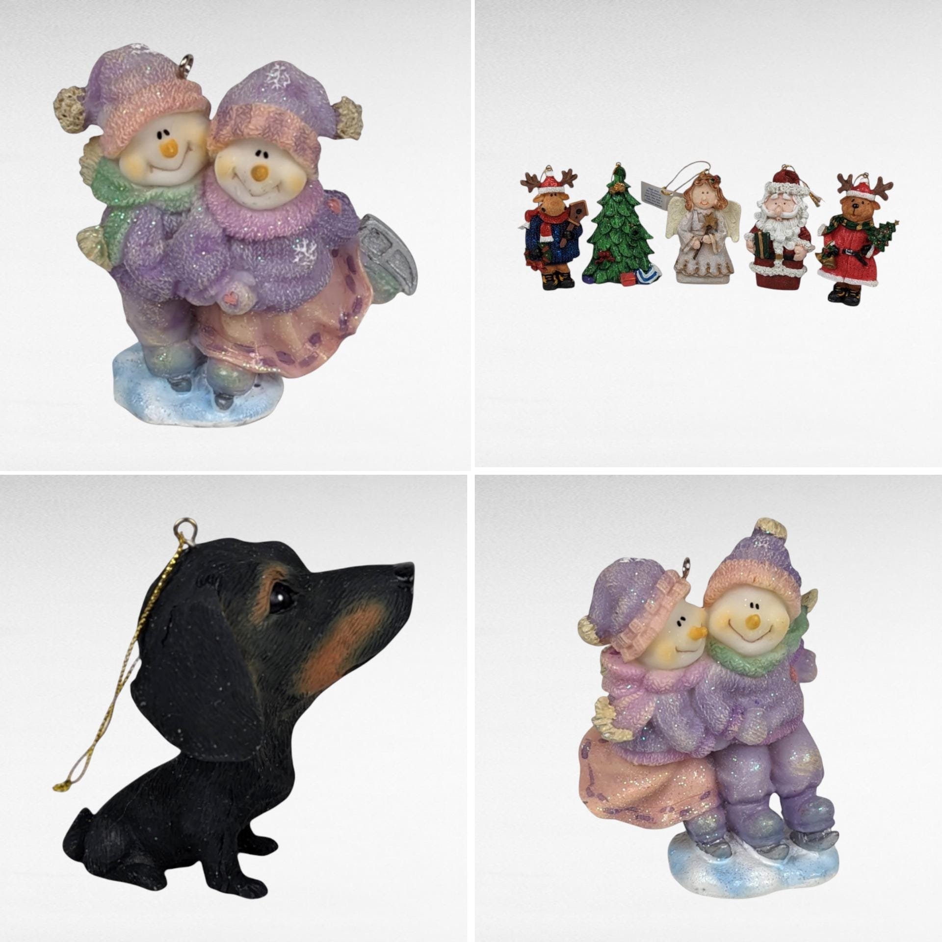 Vintage Resin Christmas Ornaments | Marathon Ornaments, Skating Snowmen, Dachshund Dog | Festive Holiday Decor