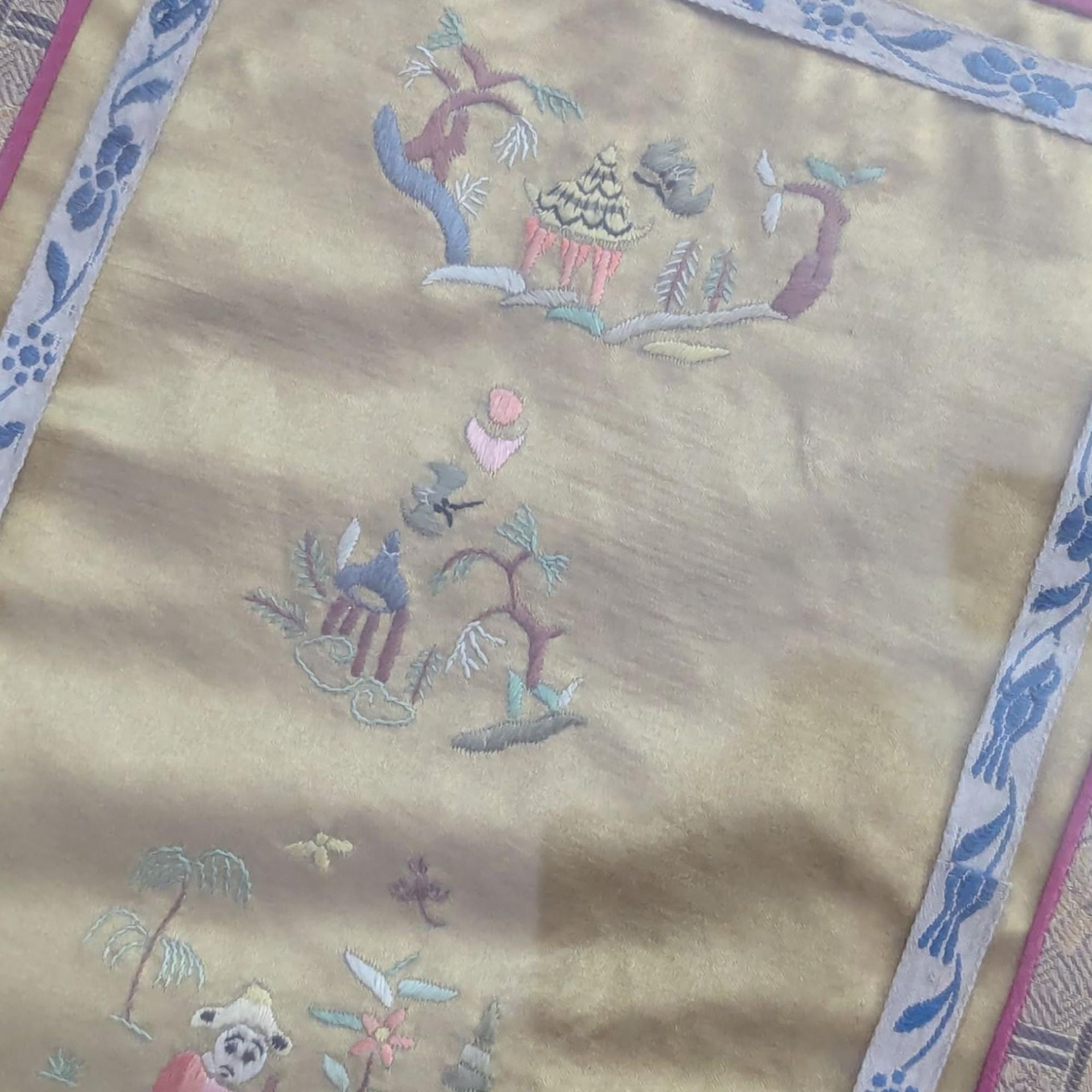 Vintage Oriental Stitching on Silk Wall Hanging in Wooden Frame, Chinese Embroidery Art, Gift for Him, Her, or Home Decor