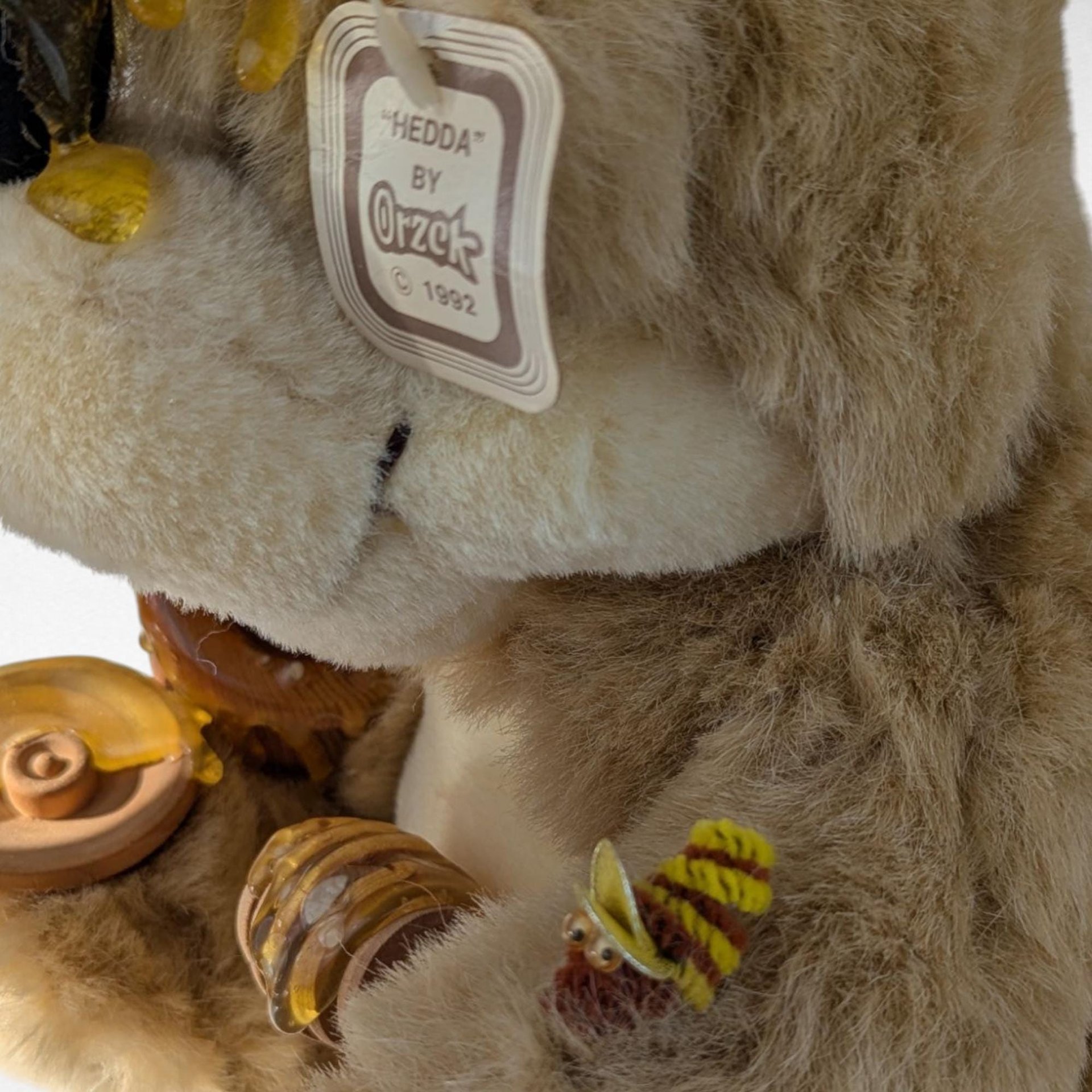 1992 Orzek Hedda Plush Bear, 10" Honey Bear with Bees, Vintage Collectible Bear, Unique Plush Gift, Teddy Bear Lover Gift