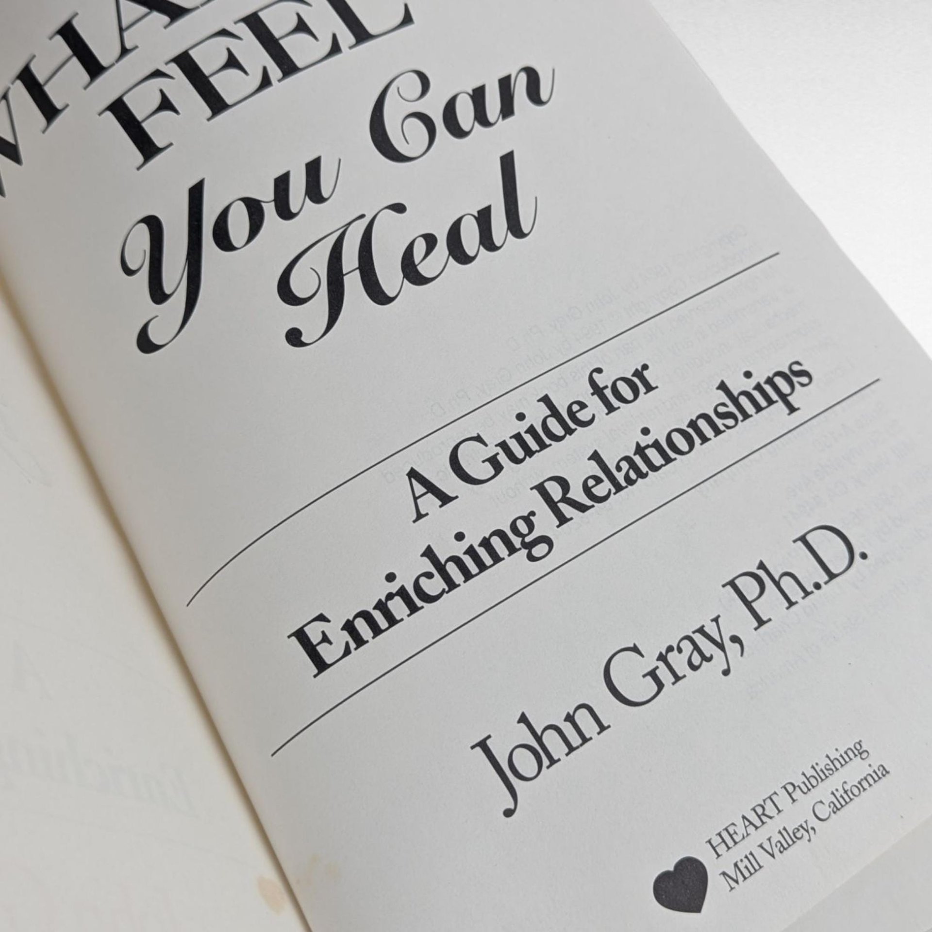 1984 John Gray "What You Feel You Can Heal" Softcover Book, Relationship Guide, Heart Publishing