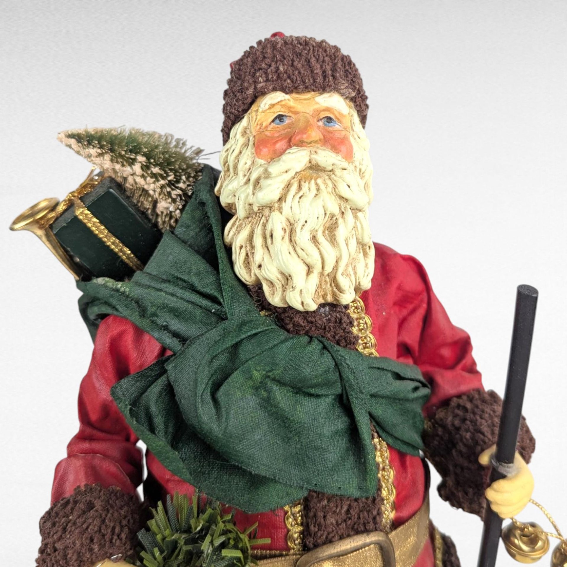 Vintage Santa with Pole Figure, Stiff Fabric Christmas Decoration, Collectible Holiday Decor, Unique Santa Claus, Mantle Decor