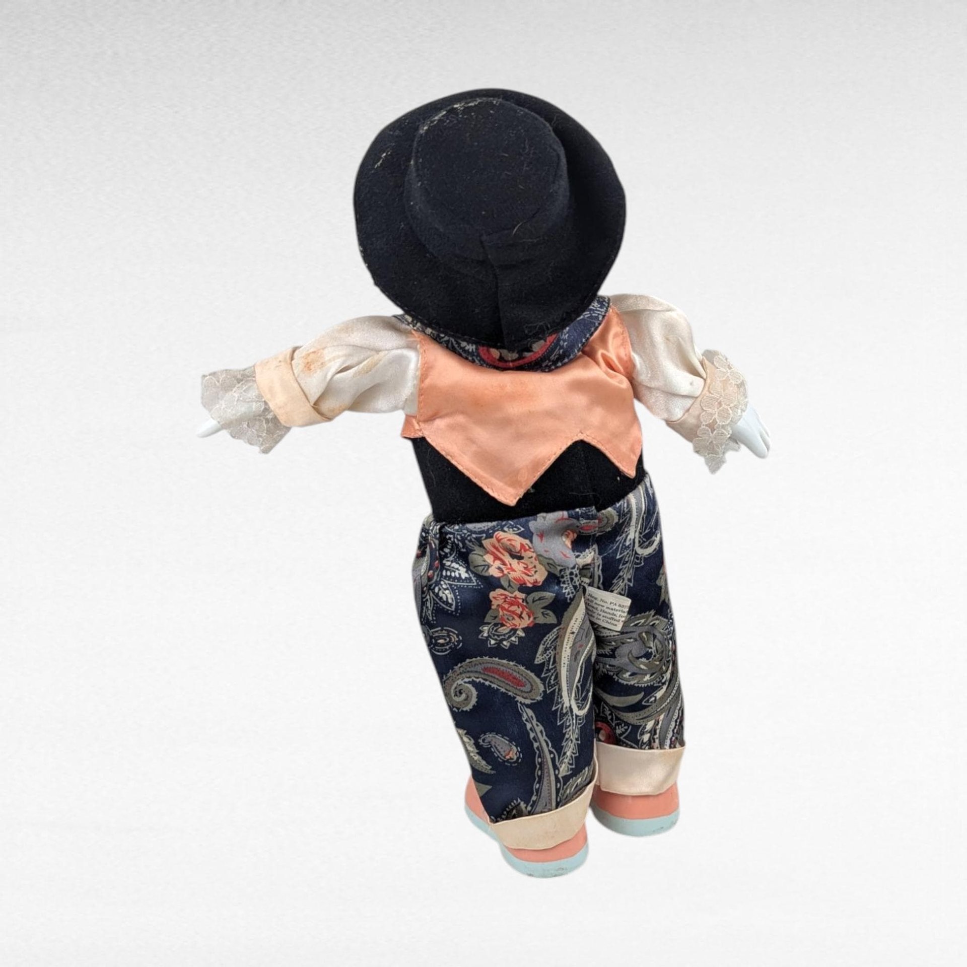 Vintage Porcelain Clown, Paisley Outfit, 12.5" Height, Operates, Collectible Clown Decor, Gift for Clown Enthusiasts