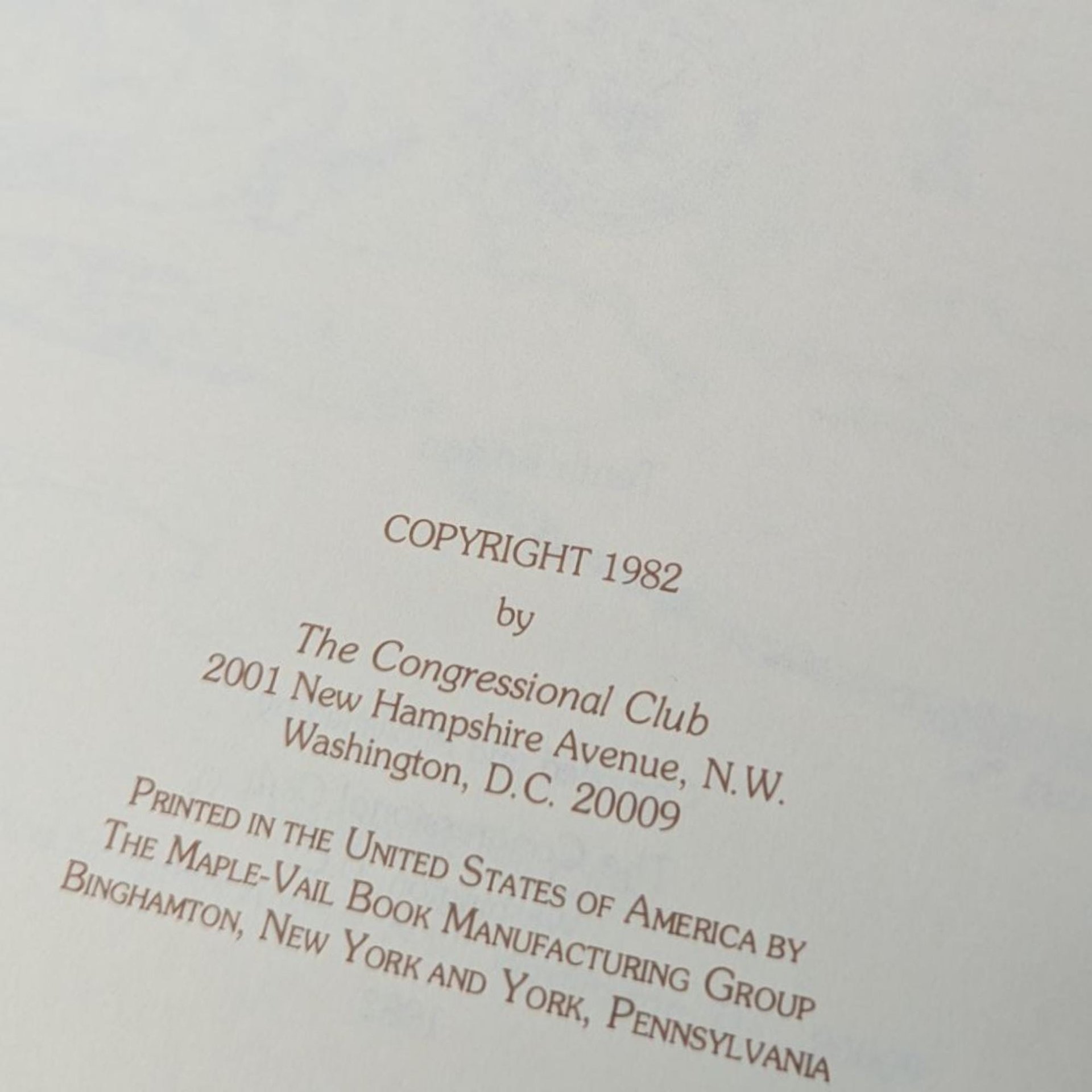 1982 The Congressional Club Cook Book, Hardcover, Washington D.C. Culinary History