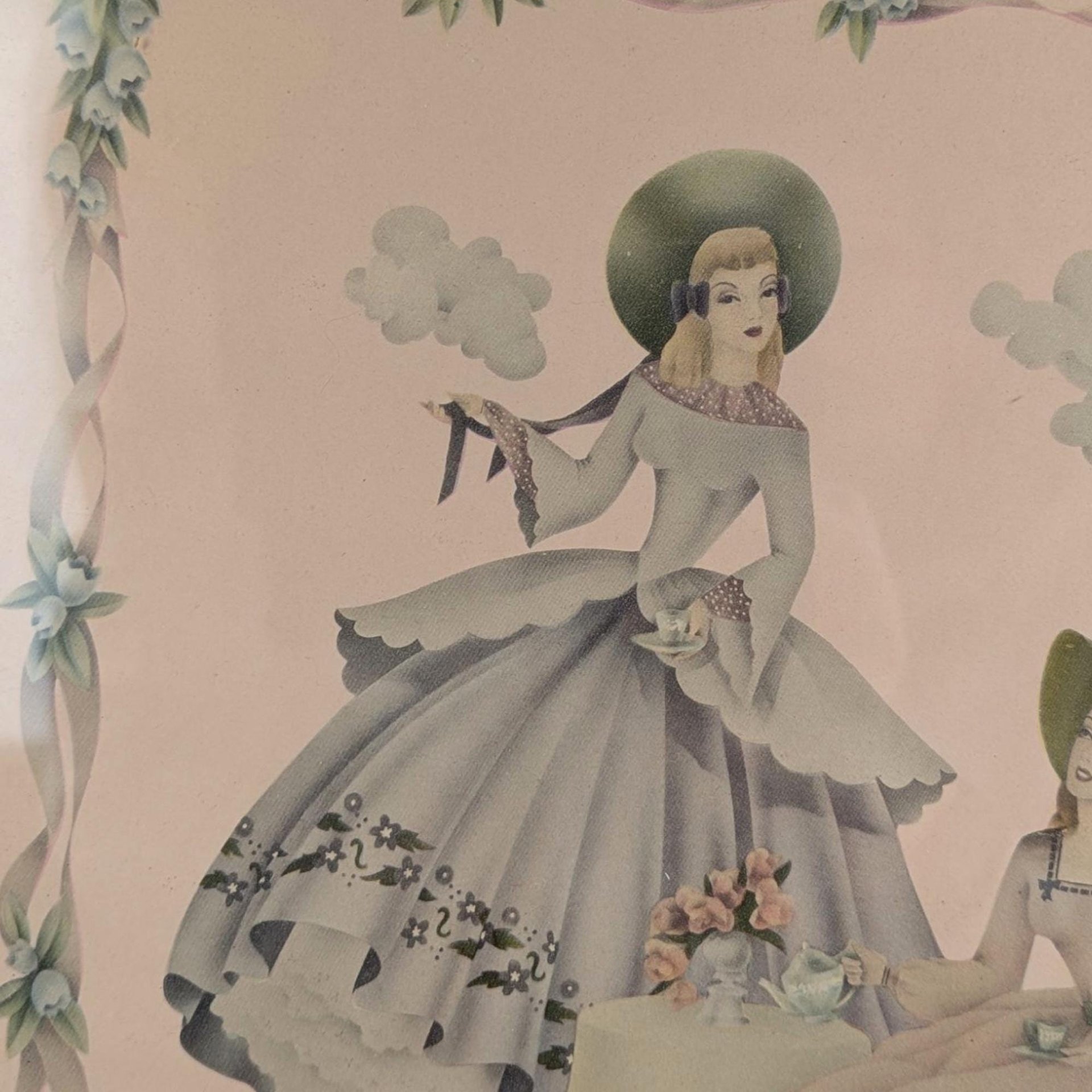 Vintage Framed Print, Southern Belles Art, Ladies in Gowns, Decorative Wall Art, Cream Wooden Frame