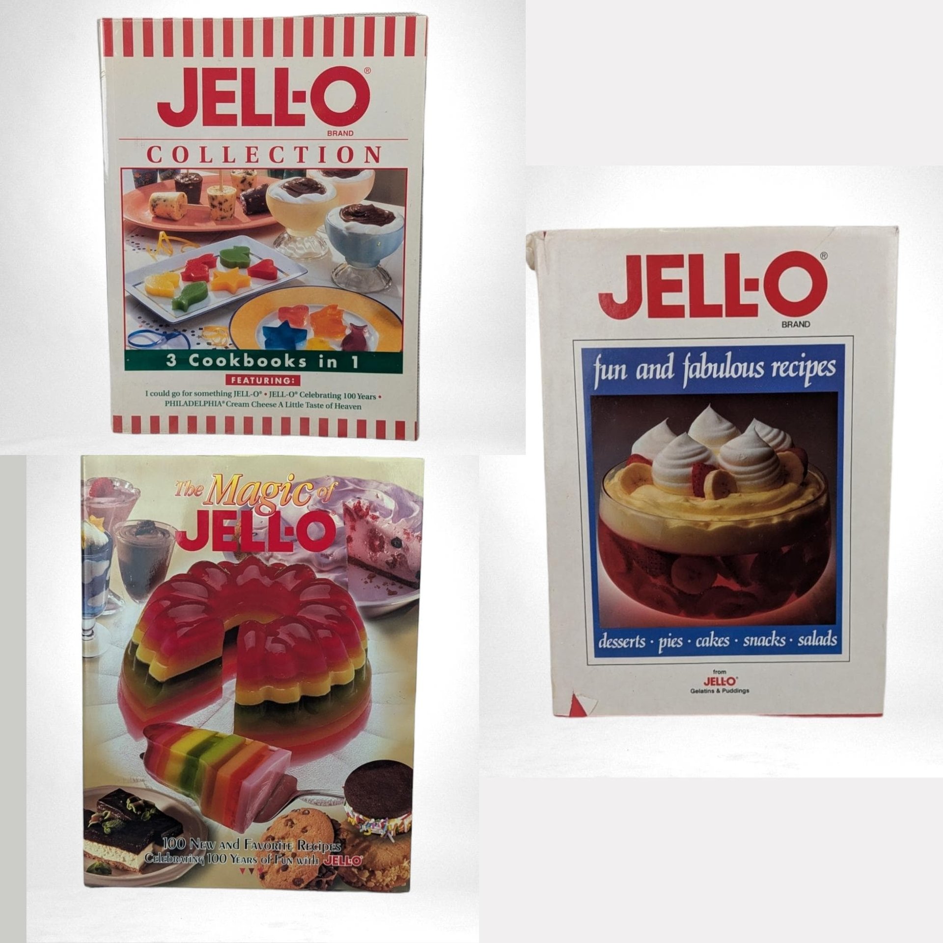 Vintage Jell-O Cookbook Lot: 3 Recipe Books, 1980s-2000s Desserts, Retro Cooking, Nostalgic Recipes, Gift for Baker