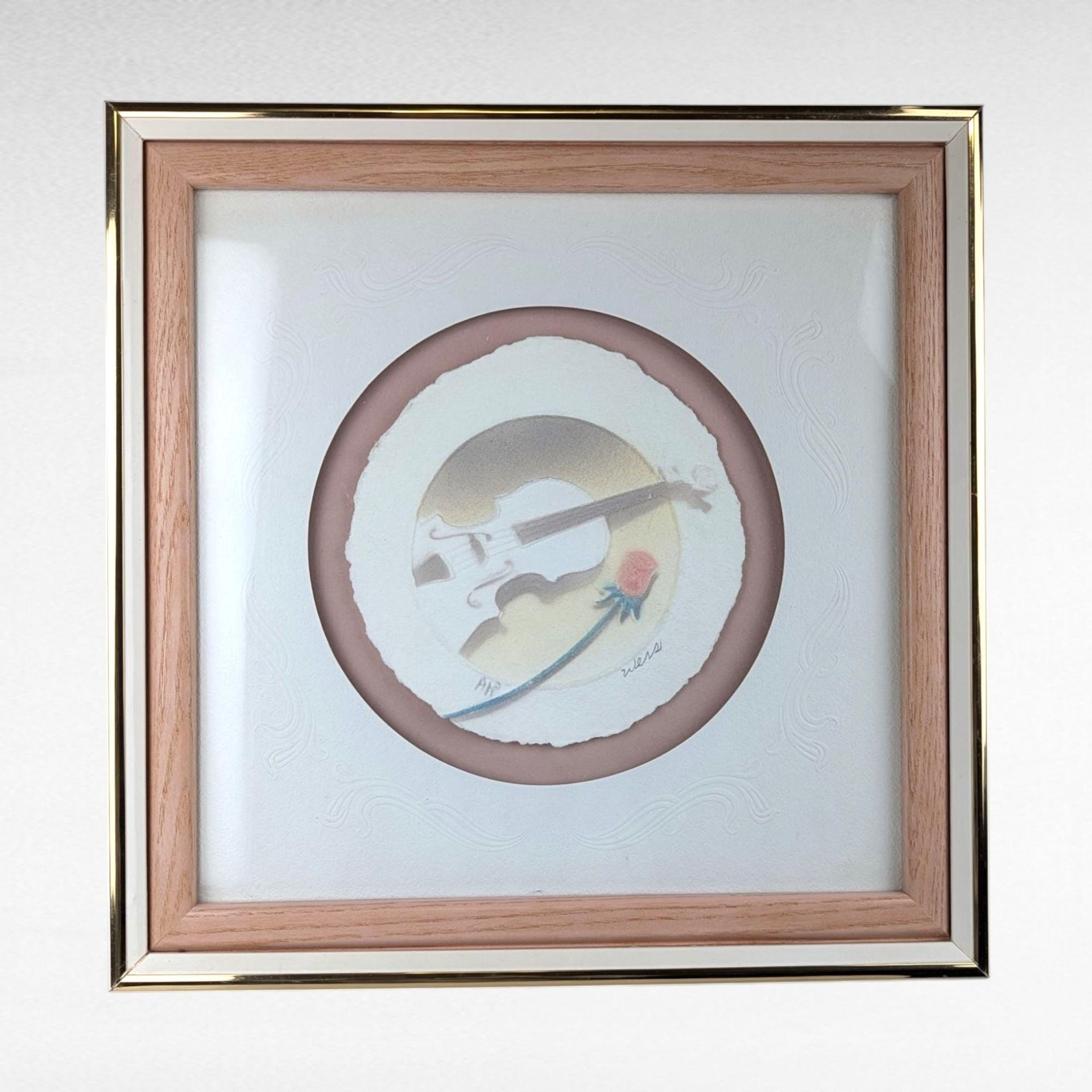Vintage Wess "Piano and Violin" Framed Art, Airbrush Painting, Music Lover Gift, Unique Wall Decor, Signed & Numbered Art