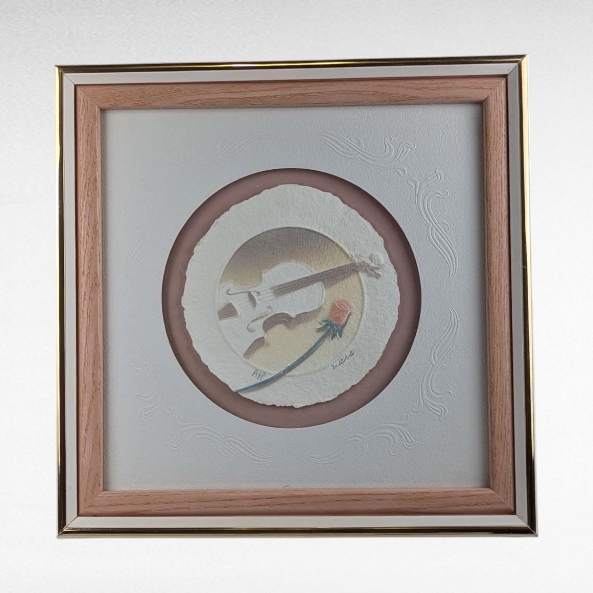 Vintage Wess "Piano and Violin" Framed Art, Airbrush Painting, Music Lover Gift, Unique Wall Decor, Signed & Numbered Art