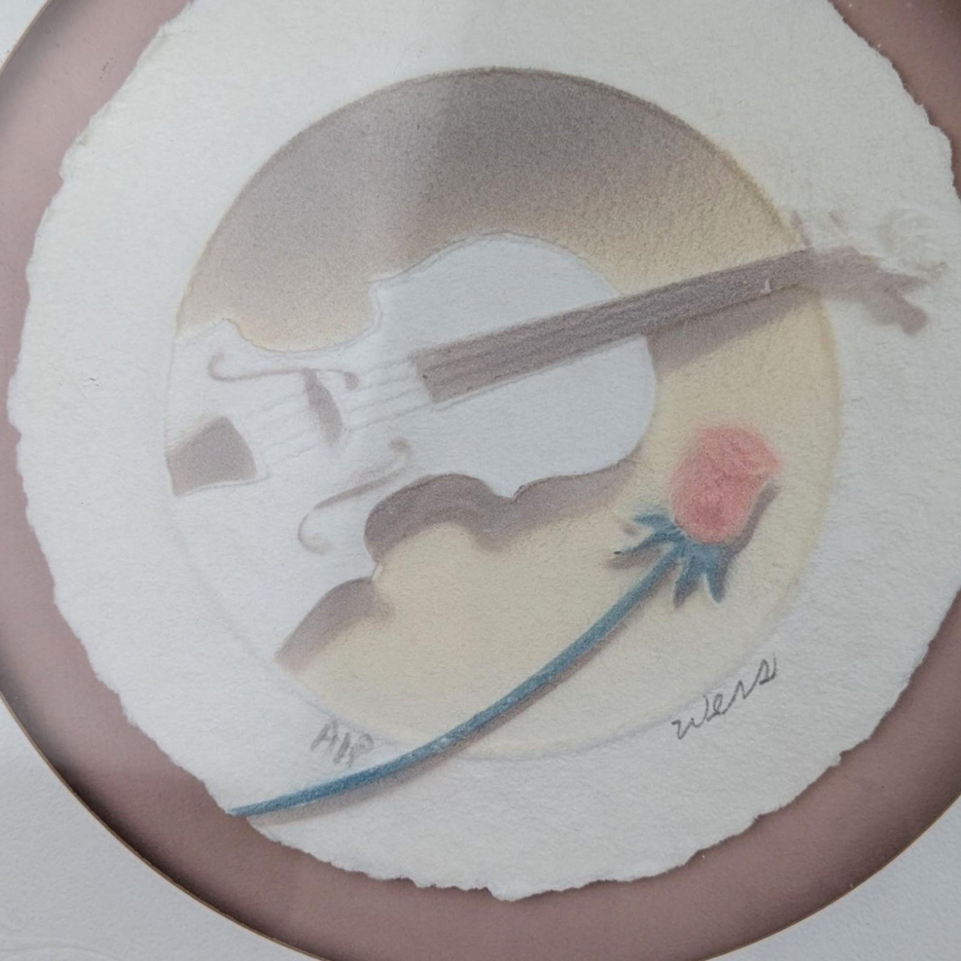 Vintage Wess "Piano and Violin" Framed Art, Airbrush Painting, Music Lover Gift, Unique Wall Decor, Signed & Numbered Art