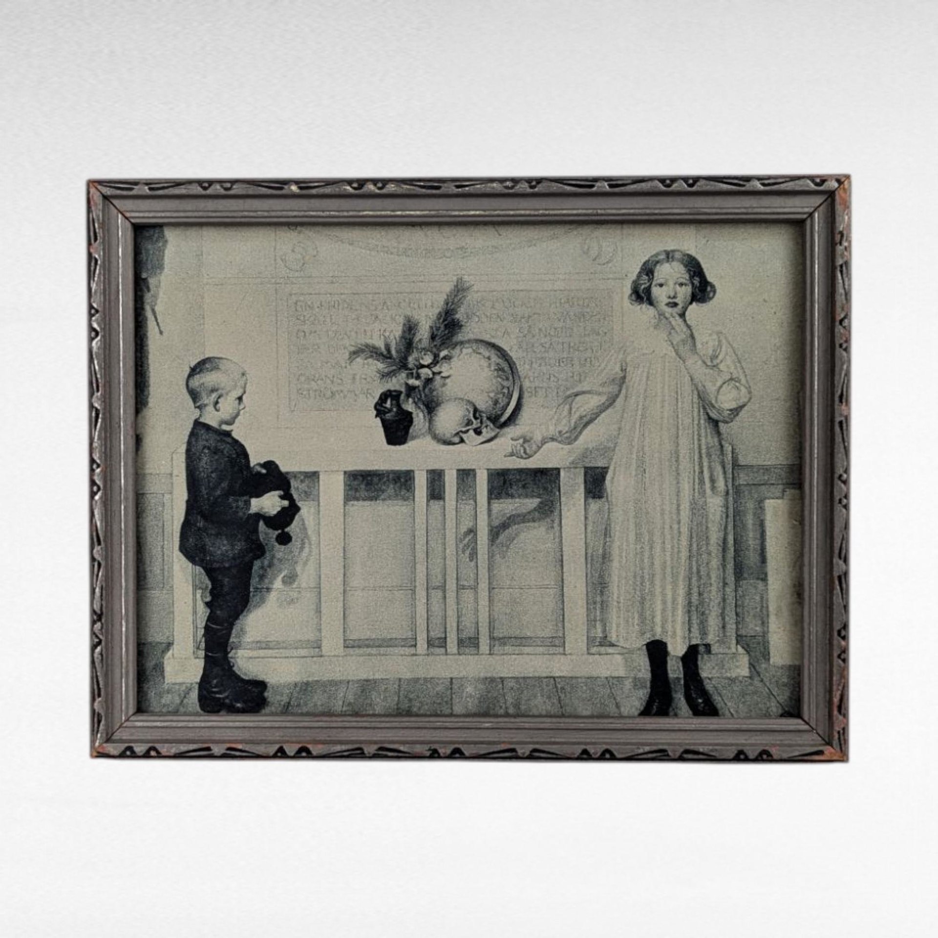 Vintage Swedish Mourning Print, Framed Art, Children, Symbolic Art, Antique Decor, Small Wall Art, Unique Gift, Historical Print