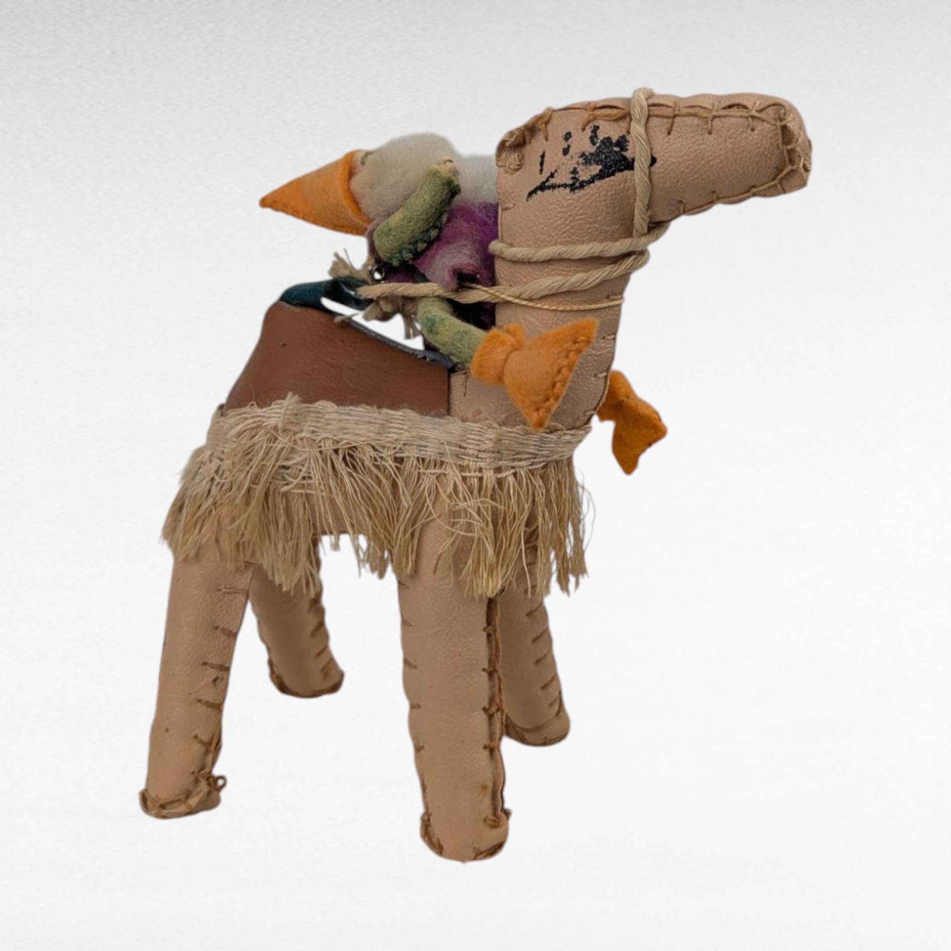 Vintage Elf on Camel Figurine, Folk Art, Handmade Toy, Unique Decor, Collectible Figurine, Whimsical Art, Animal Figurine
