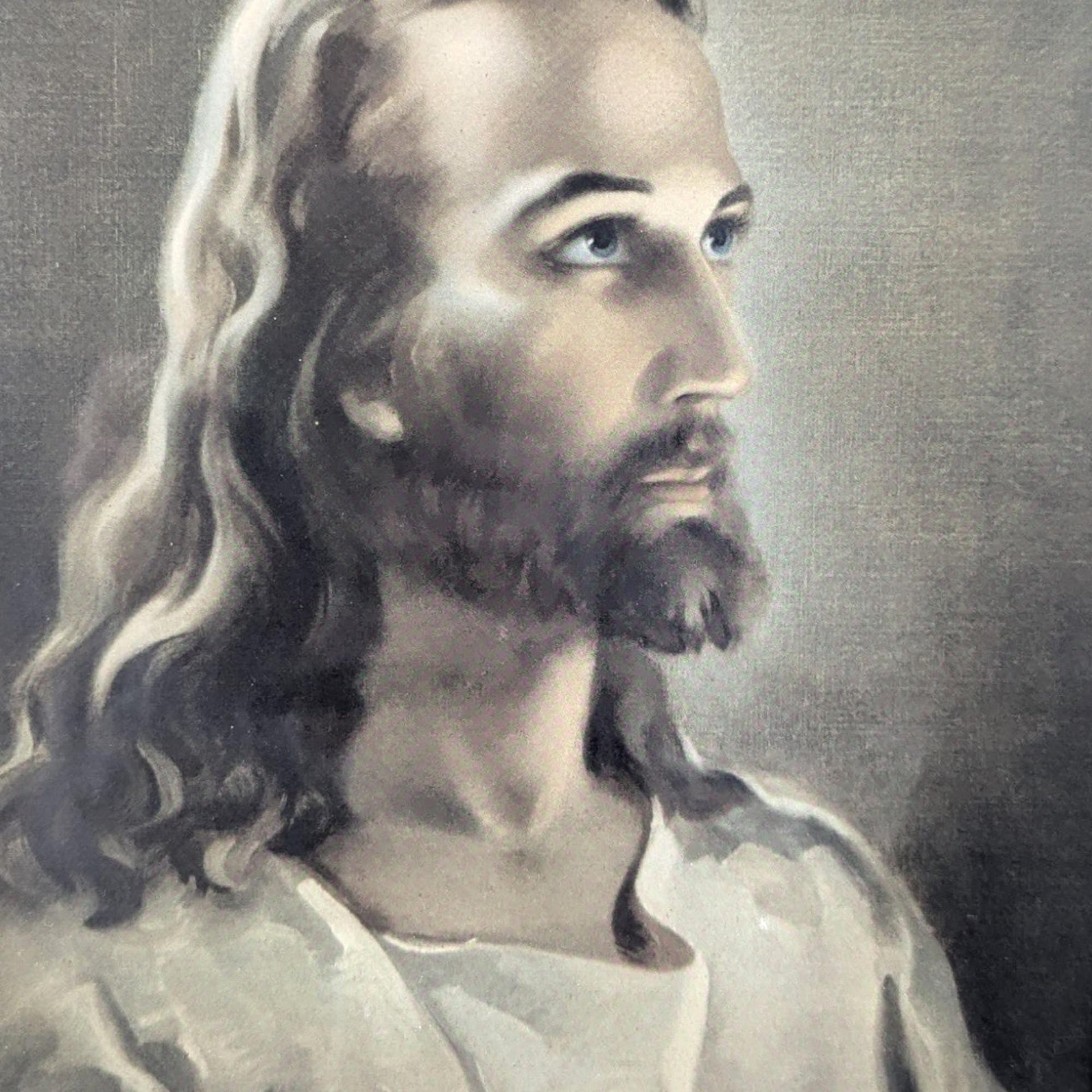 Vintage Head of Christ Print - Kriebel and Bates Religious Art - Distressed Metal Frame - Spiritual Home Decor - Gift for Devout