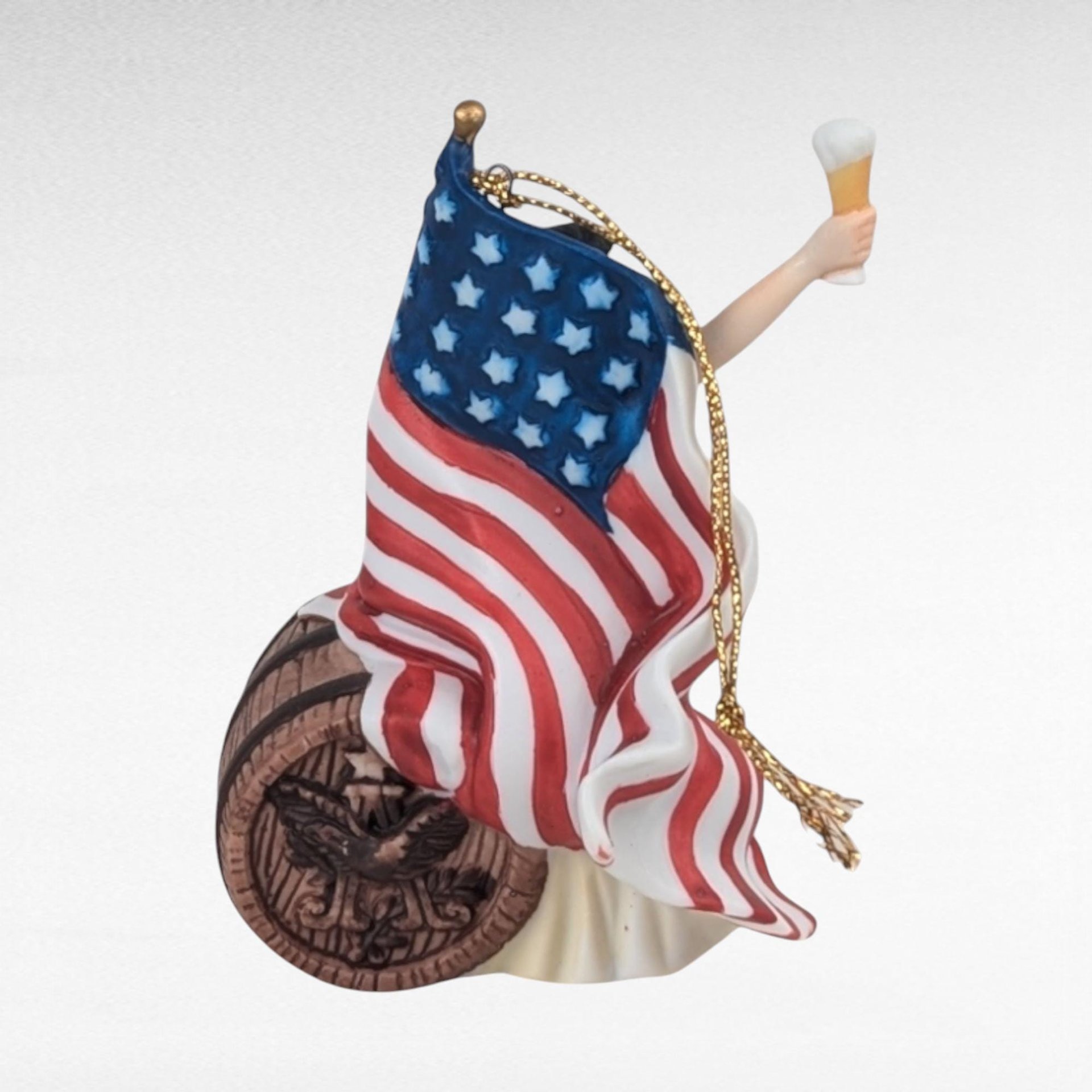 1992 Anheuser Busch Ceramic Lady Ornament Pair - Budweiser Collectible, Patriotic Holiday Decor, Beer Lover Gift