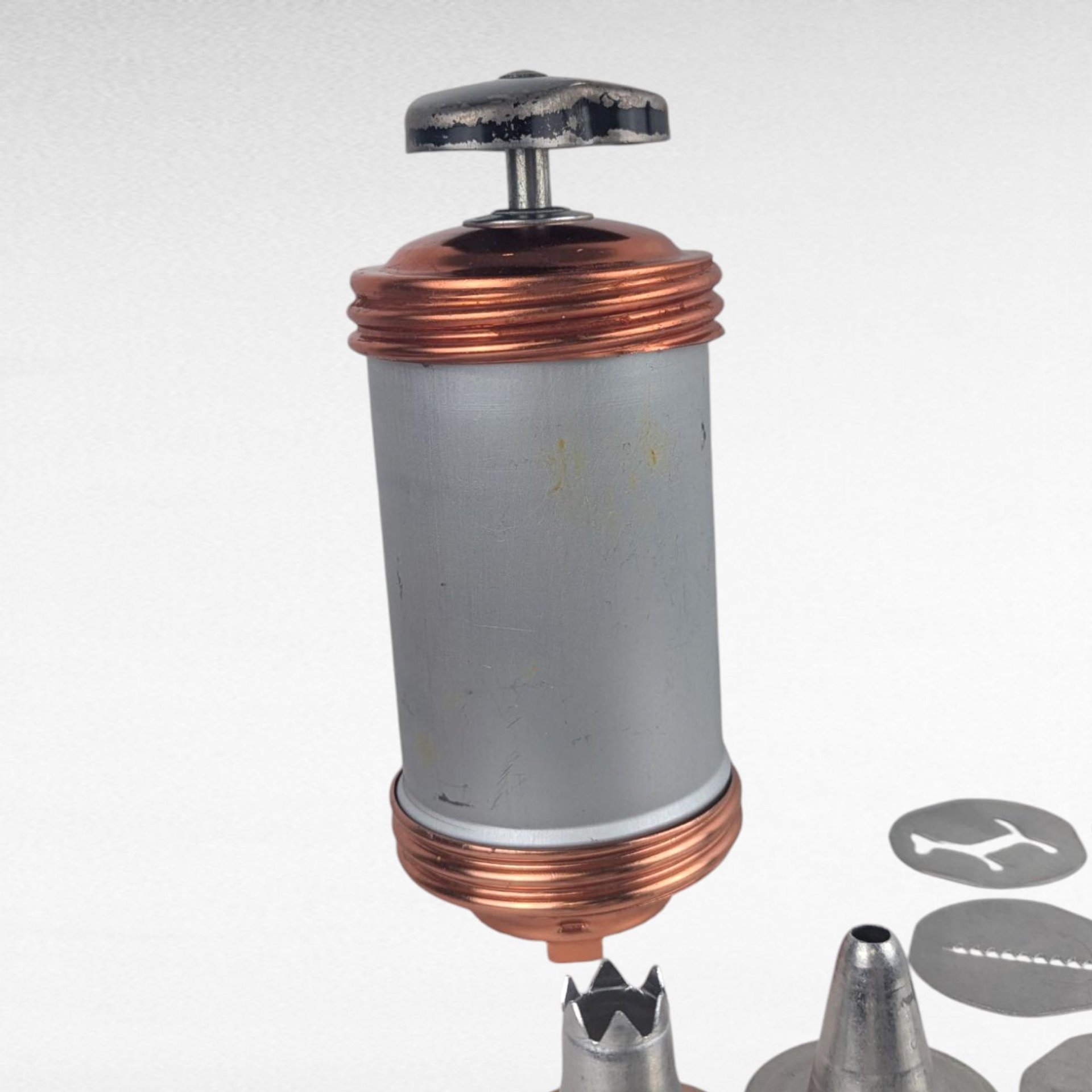 Vintage Mirro Cookie Press Set - Complete with 12 Discs, 3 Tips - Retro Baking Tool, Spritz Cookies, Holiday Baking