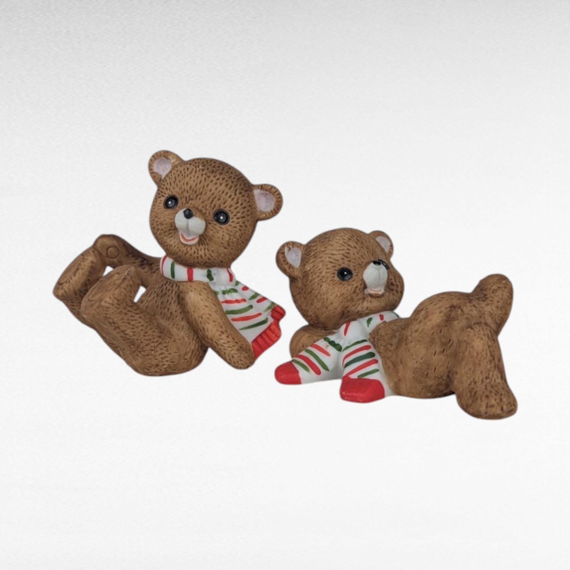 Vintage Homco Ceramic Christmas Cat Family & Bear Figurines, Holiday Decor Set, Collectible Christmas Animals