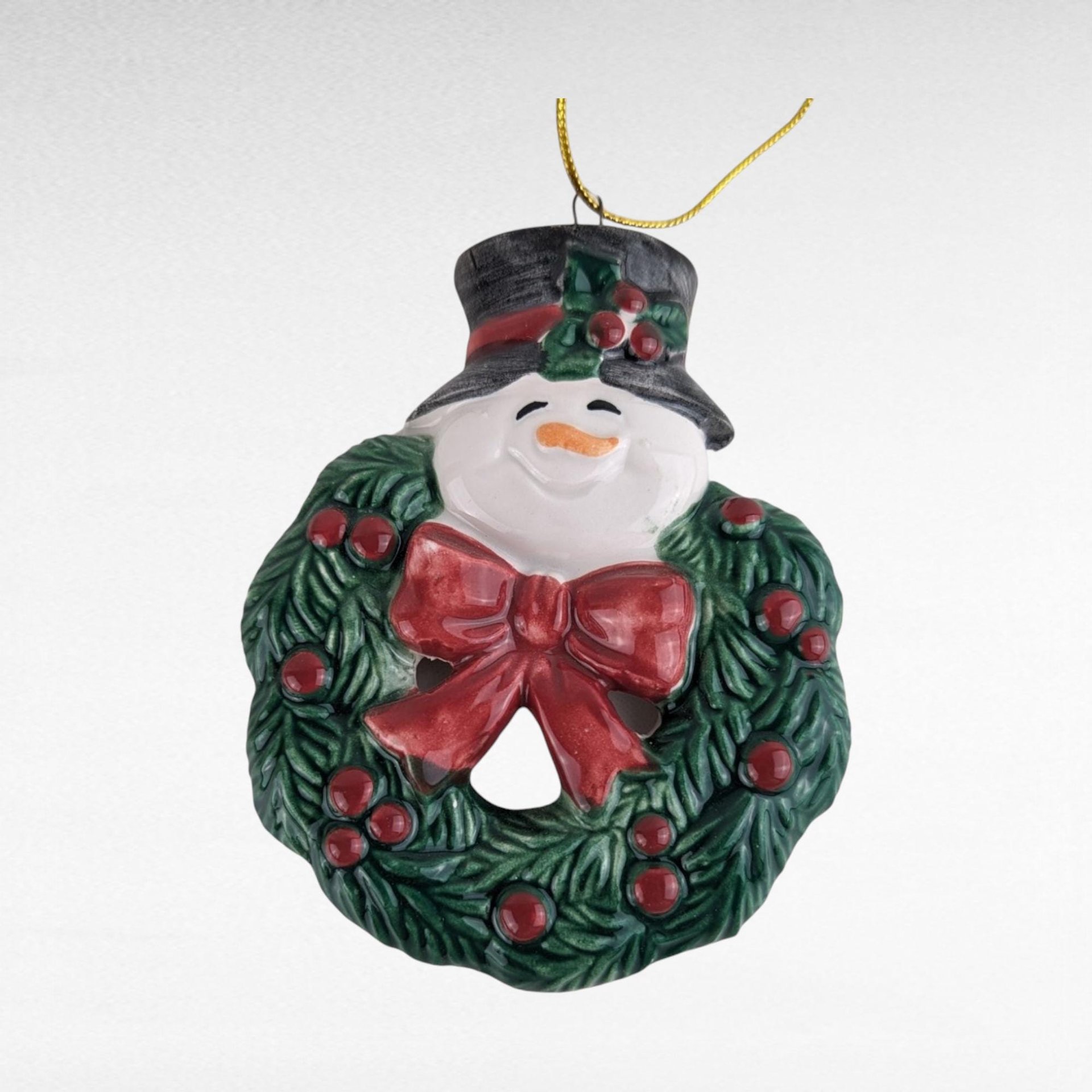 Vintage Fitz and Floyd Christmas Bell, Santa's Magic Workshop, Snowman Wreath Ornament, Collectible Holiday Decor