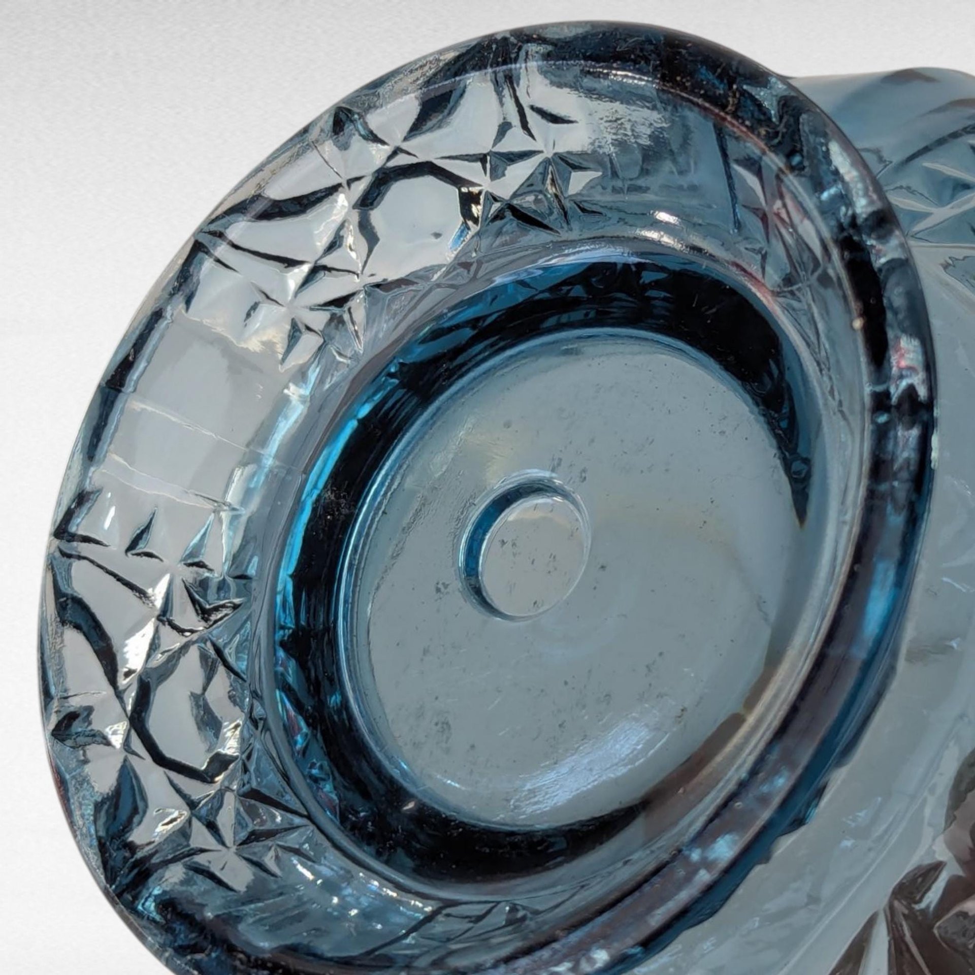 Vintage Blue Indiana Glass Fairy Lamp, 2 Piece, Stars & Bars Pattern, Collectible Glassware, Candle Holder