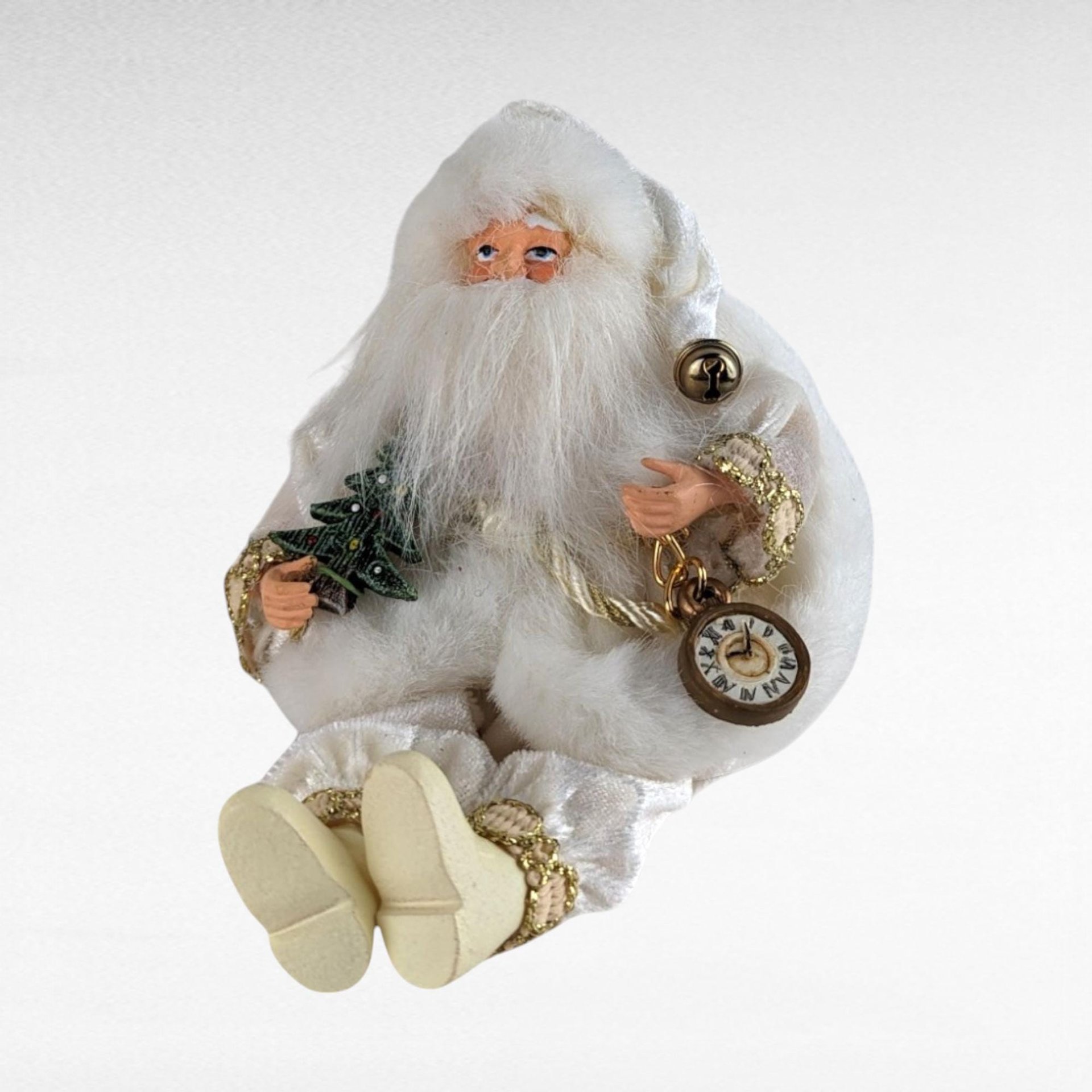 Vintage Christmas Pair: Kurt Adler Eye Patch Guy Ornament & Sitting Santa Clock Figurine - Unique Holiday Decor