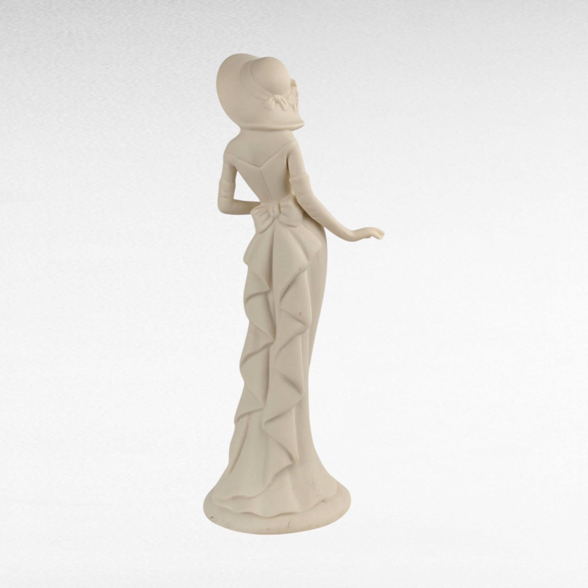 Vintage Bisque Porcelain Lady Figurine, Elegant Dress & Wide Hat, 10 Inch Tall, Classic Home Decor, Gift for Her