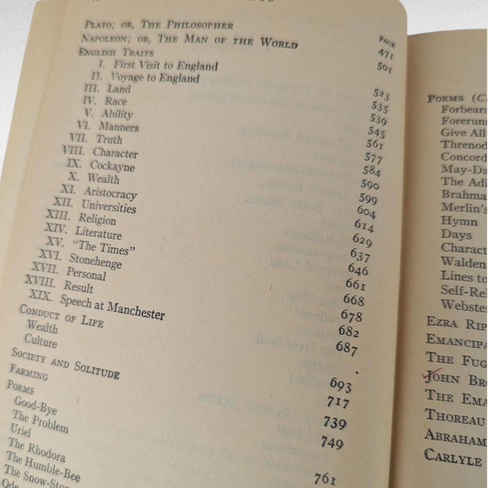 1950 The Selected Writings of Ralph Waldo Emerson, Modern Library College Edition, Softcover Book, Classic Literature