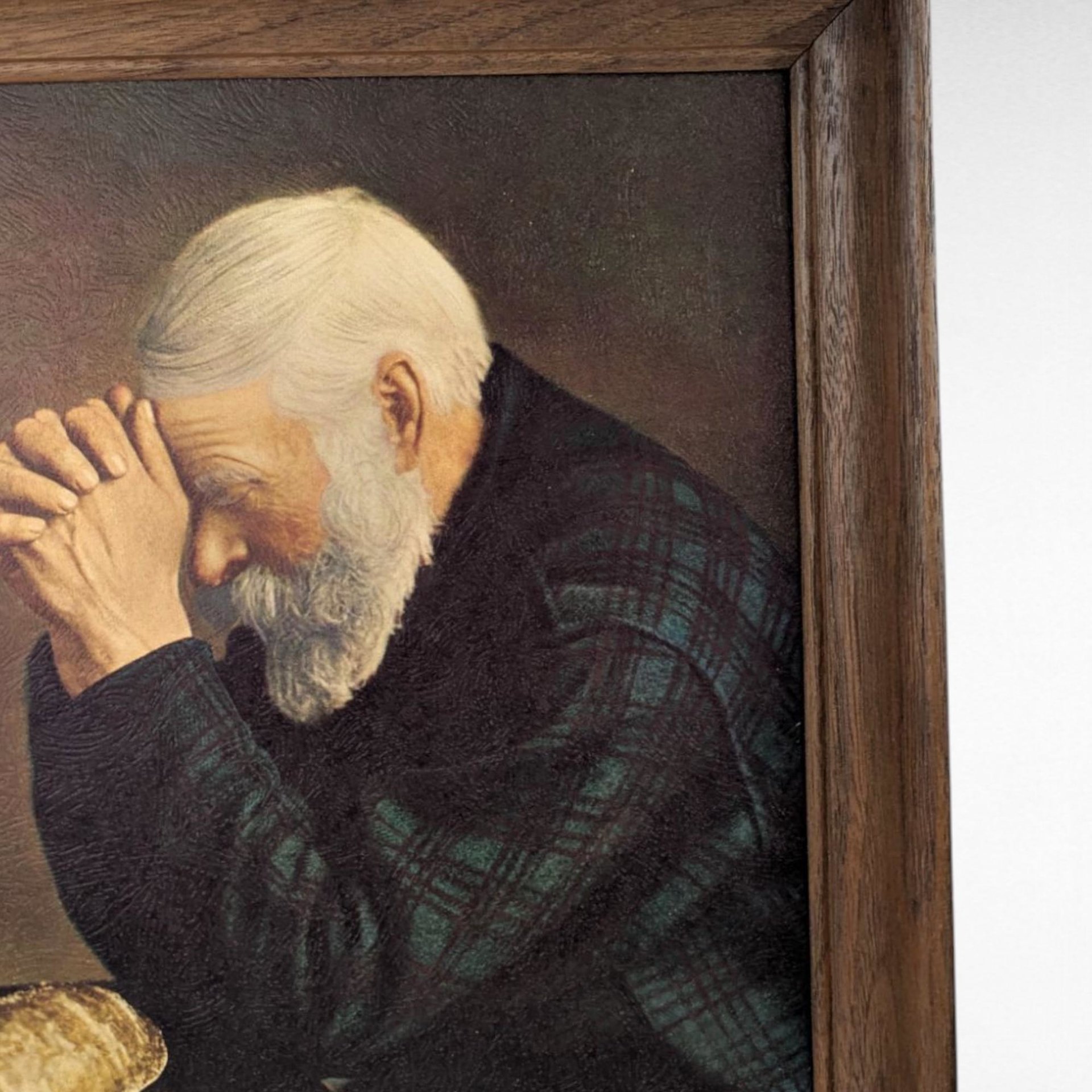 Vintage "Grace" Framed Print, Religious Artwork, Man Praying at Meal, Spiritual Home Decor, Inspirational Wall Art