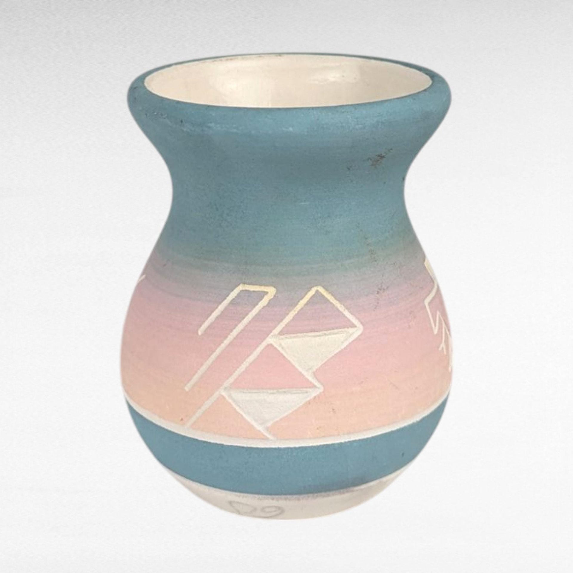 Set of 4 Vintage Signed Navajo Pottery Vases, Hand-Etched Native American Vases, Pastel Pottery, Desert Decor, Southwestern Art