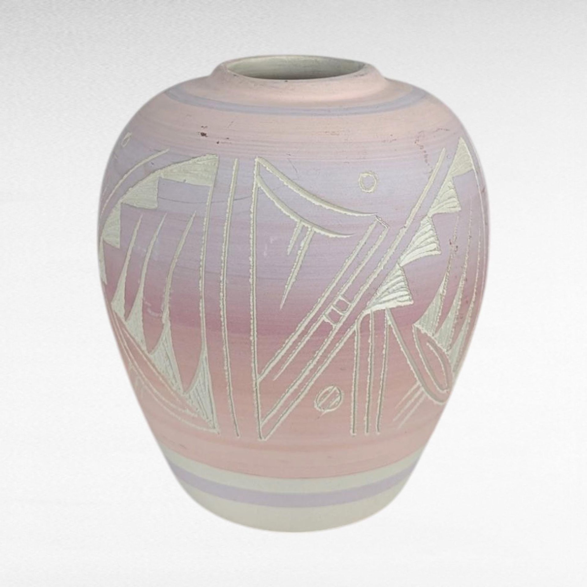 Set of 4 Vintage Signed Navajo Pottery Vases, Hand-Etched Native American Vases, Pastel Pottery, Desert Decor, Southwestern Art