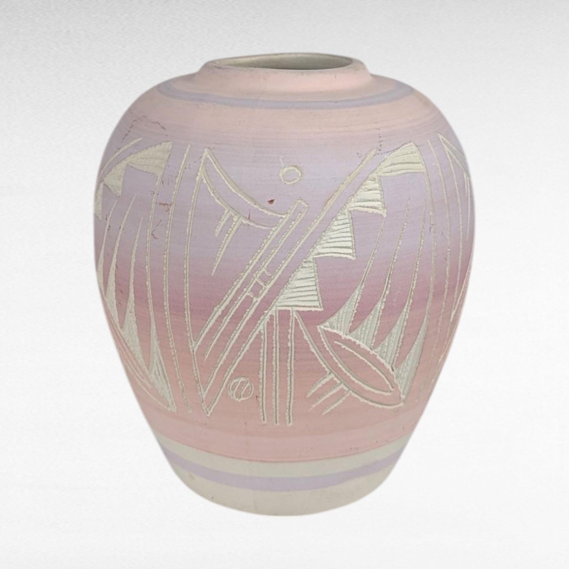 Set of 4 Vintage Signed Navajo Pottery Vases, Hand-Etched Native American Vases, Pastel Pottery, Desert Decor, Southwestern Art