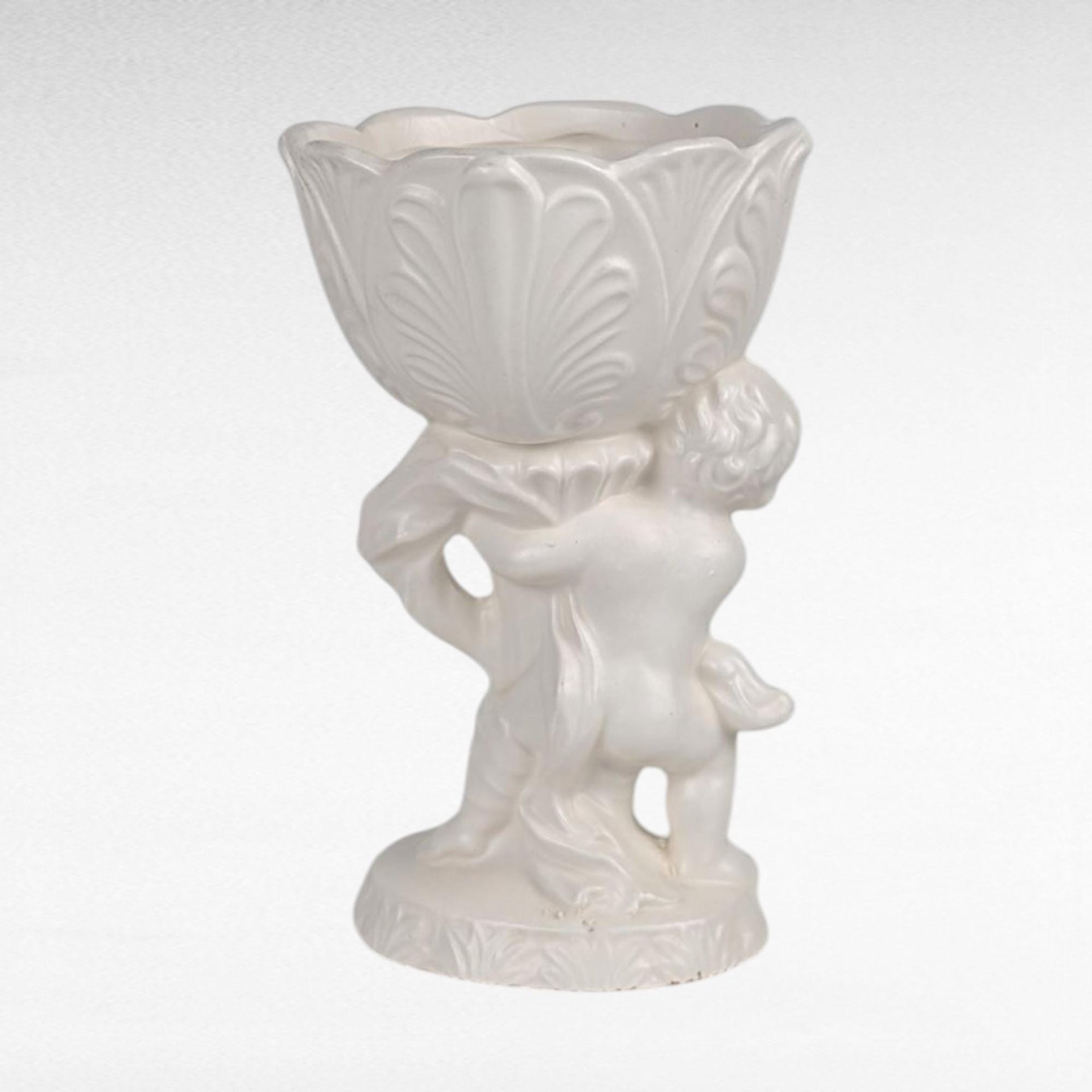 Vintage Napcoware White Ceramic Bowl with Cherub, Angel Vase, Floral Decor, Collectible Vase, Cherub Planter, Home Decor, Vintage Napco