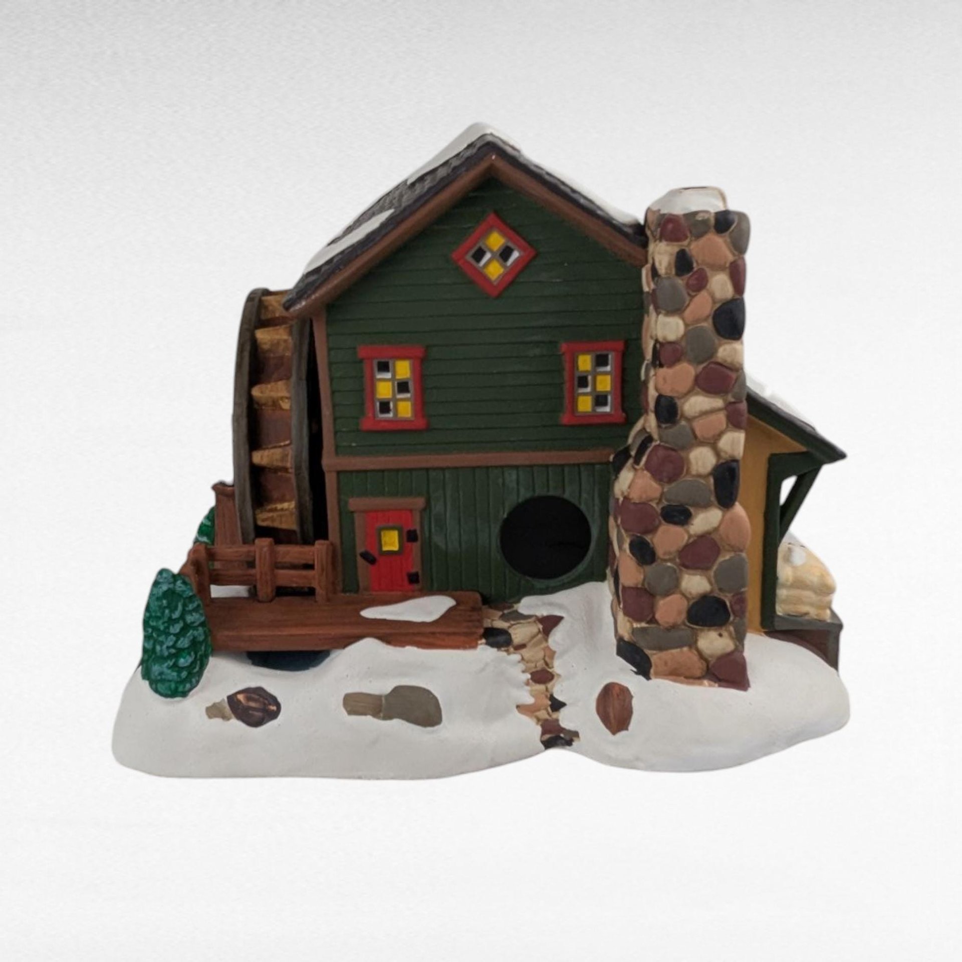 1998 Dept 56 Rock Creek Mill House, Ceramic Village Building, Handpainted Christmas Decor, Lighted Holiday House, Collectible Village Piece