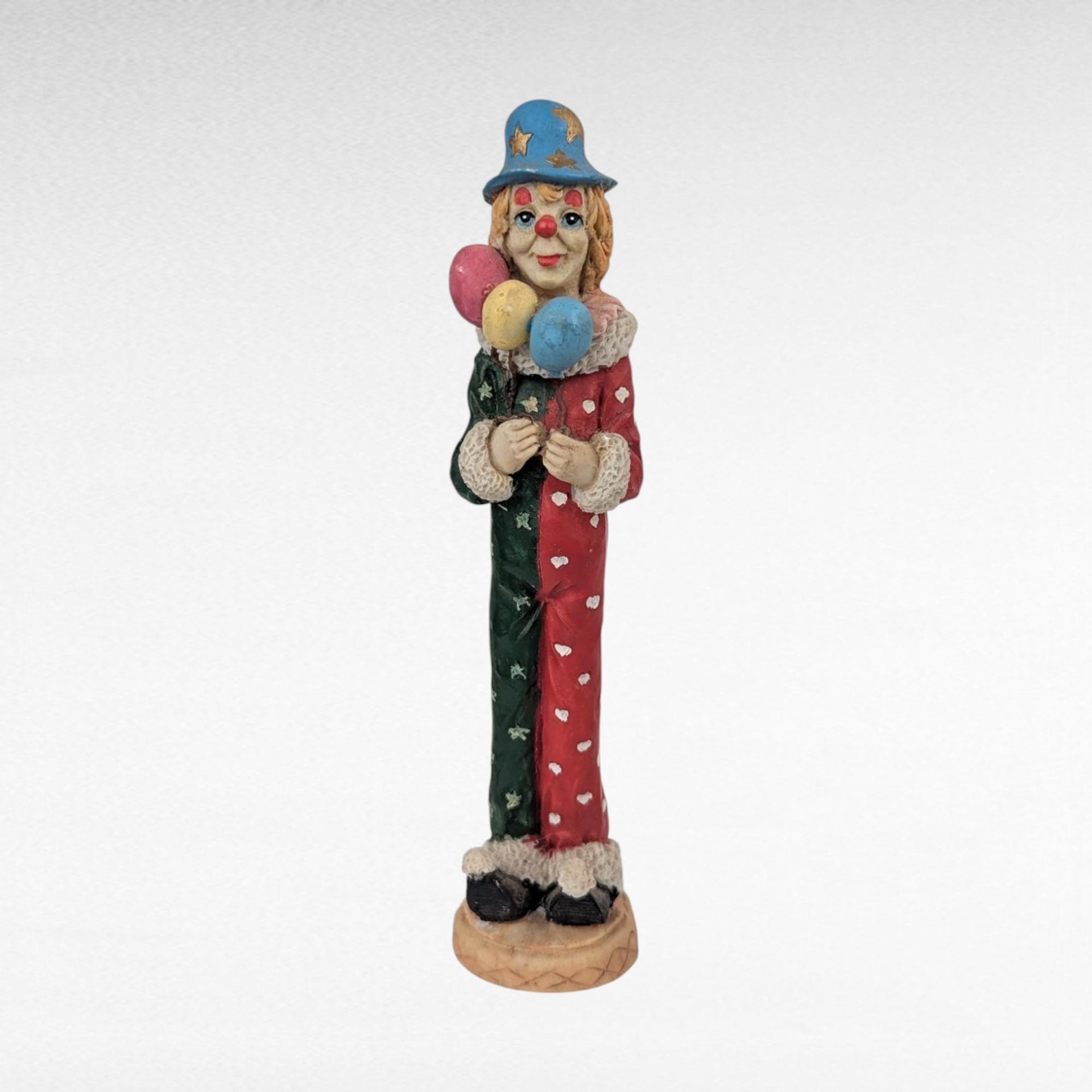 Vintage Resin Clown Figurines, Set of 3, 5.75 Inch Height, Whimsical Clown Decor, Collectible Clown Statues, Gift for Clown Enthusiasts