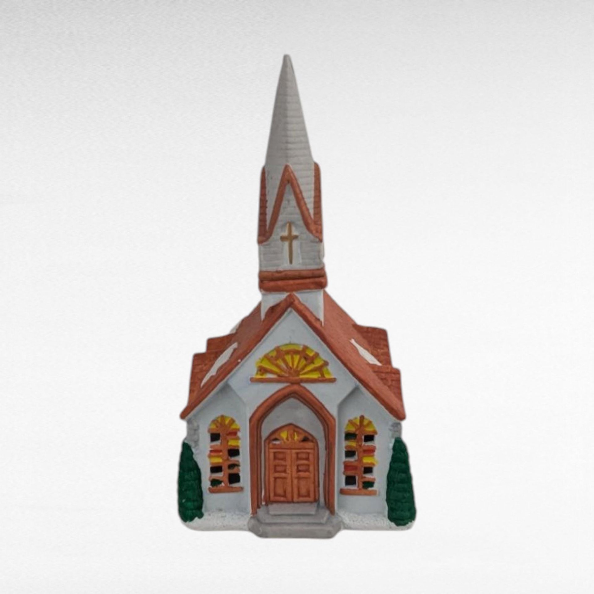 1989 Rex and Lee Ceramic Church Building, Vintage Village Display Piece, Hand-Painted Church Decor, Holiday Village Addition