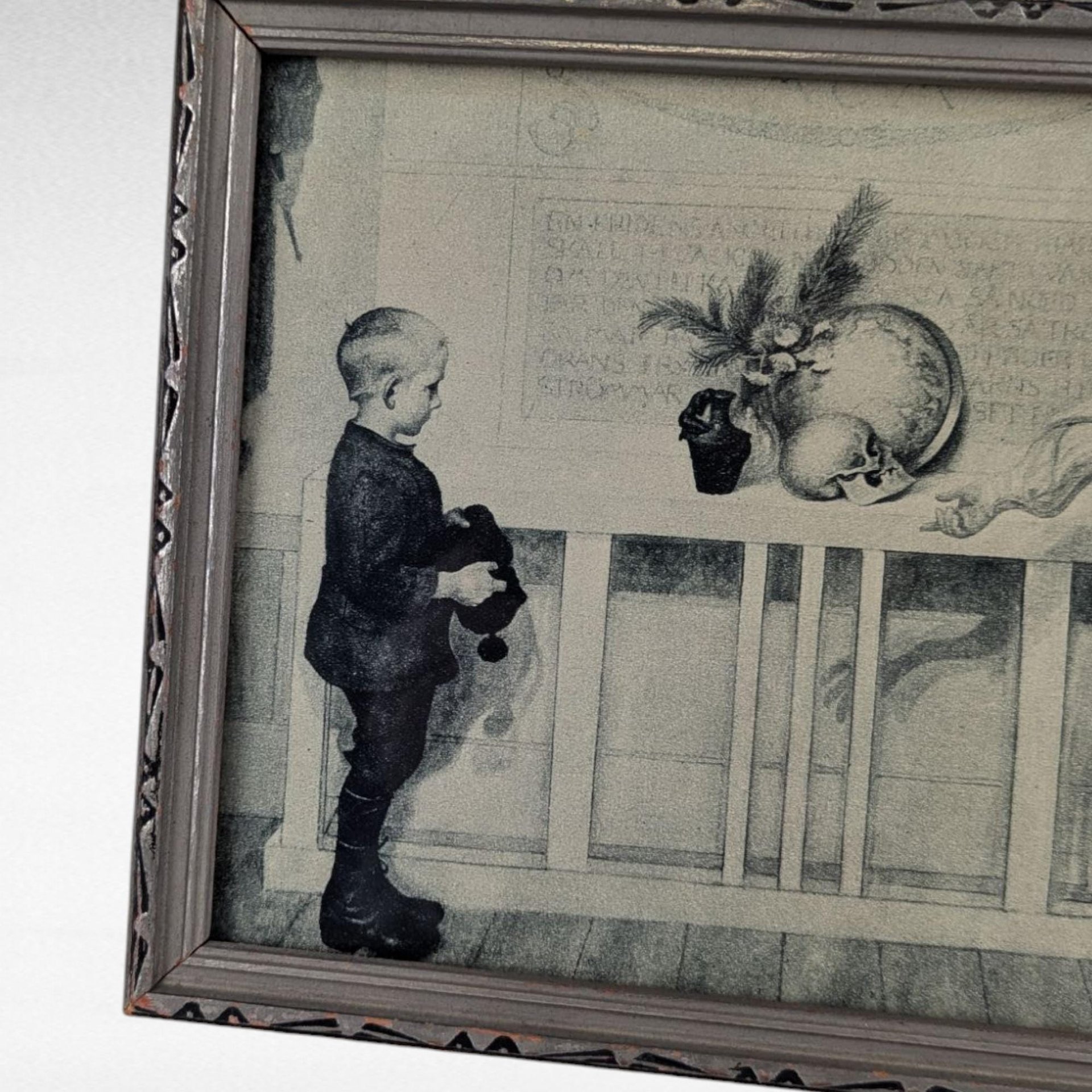 Vintage Swedish Mourning Print, Framed Art, Children, Symbolic Art, Antique Decor, Small Wall Art, Unique Gift, Historical Print