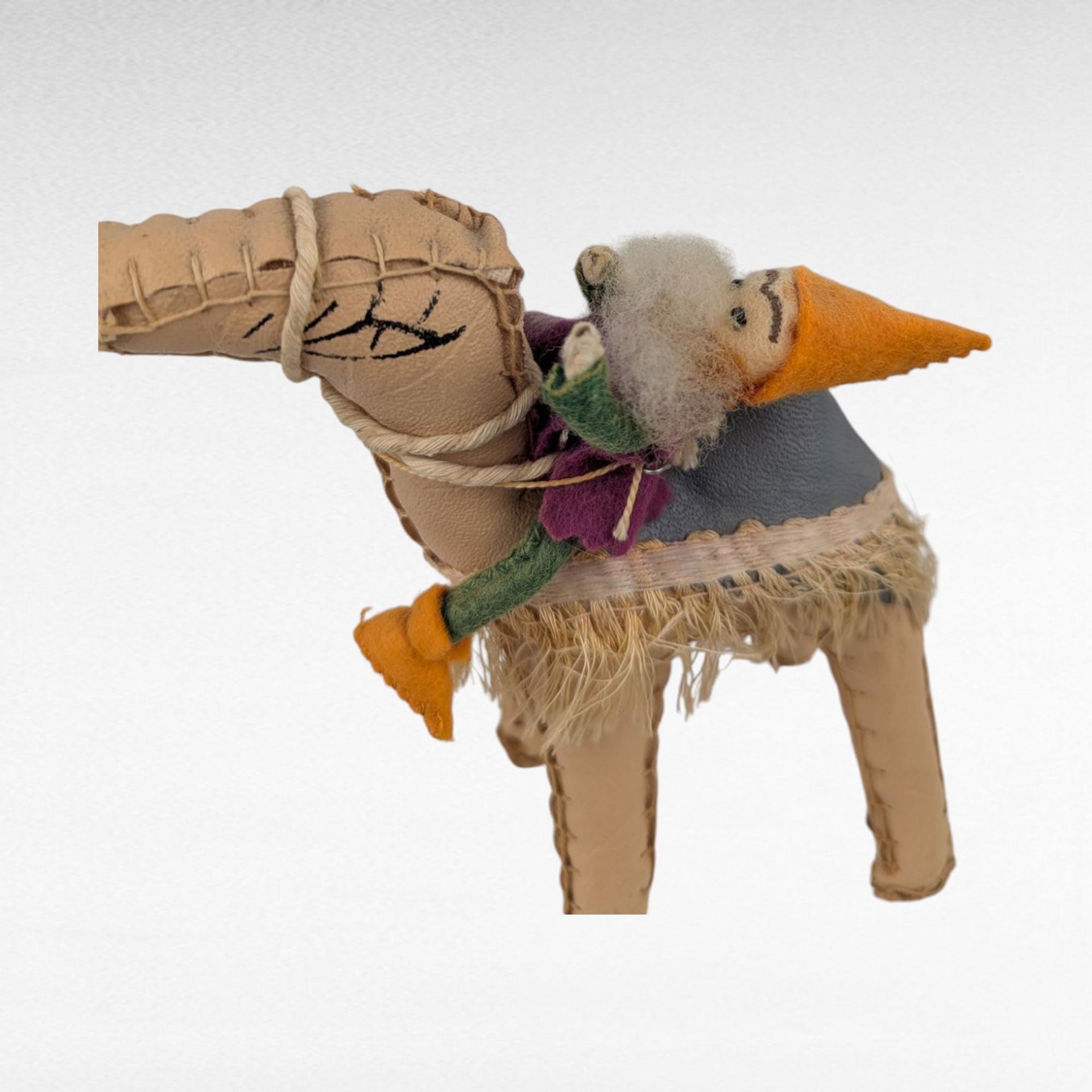 Vintage Elf on Camel Figurine, Folk Art, Handmade Toy, Unique Decor, Collectible Figurine, Whimsical Art, Animal Figurine