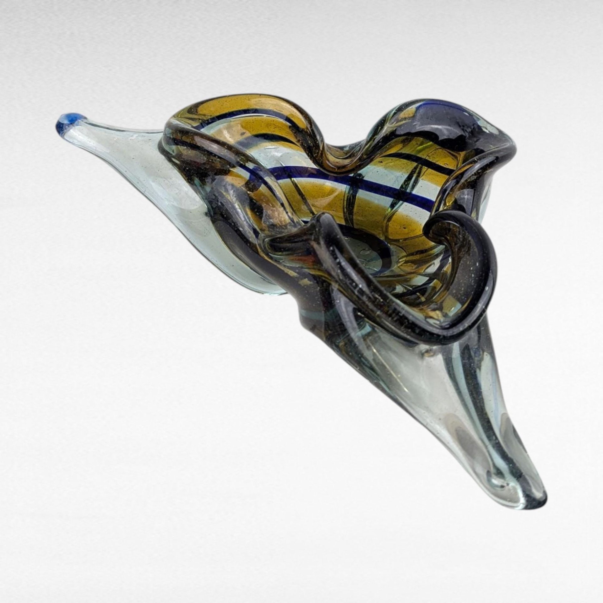 Vintage Art Glass Bowl, Unique Tri-Corner Design, Hand Made Glass, Decorative Centerpiece, Gift for Art Glass Collectors, Heavy Glass Bowl