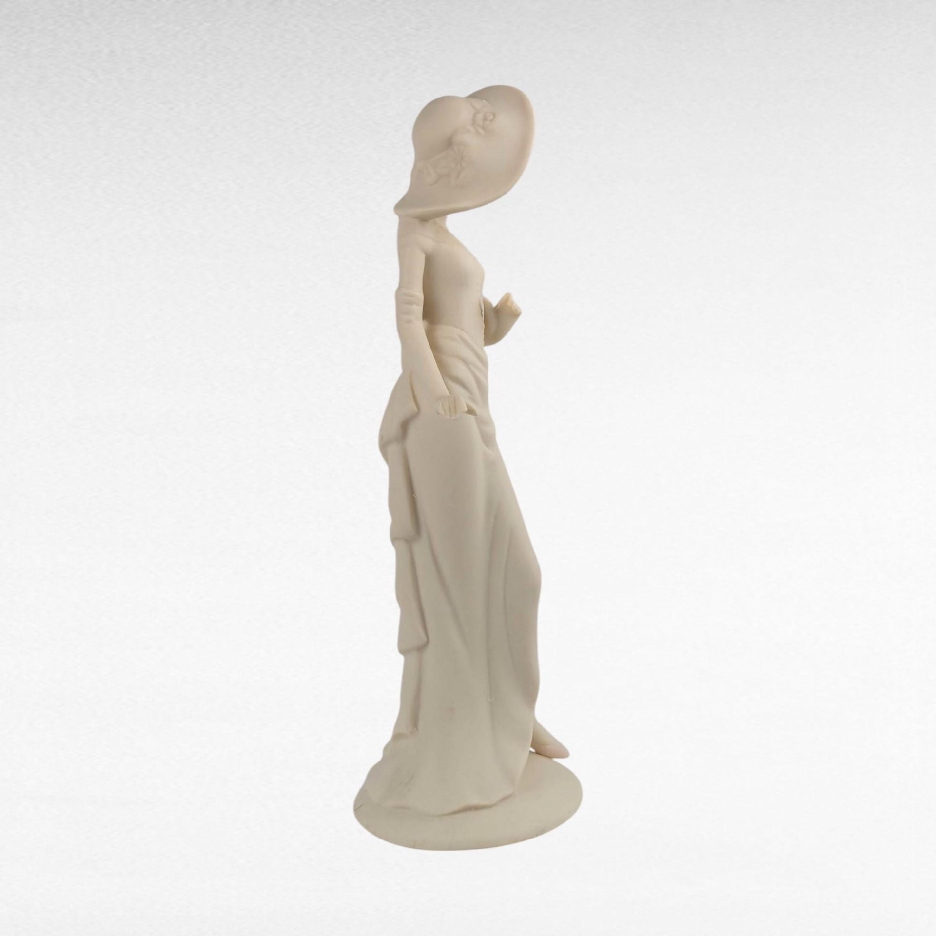 Vintage Bisque Porcelain Lady Figurine, Elegant Dress & Wide Hat, 10 Inch Tall, Classic Home Decor, Gift for Her