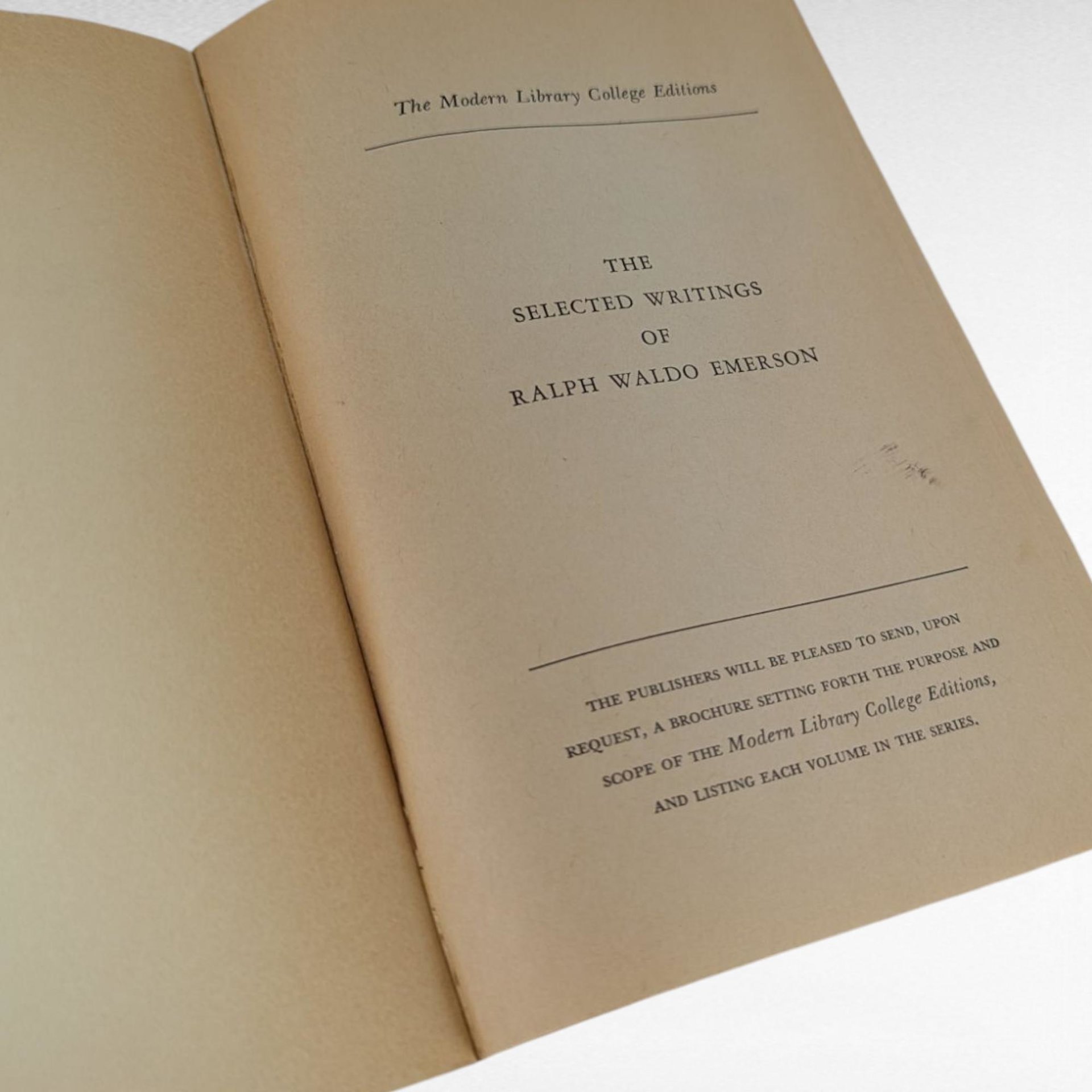 1950 The Selected Writings of Ralph Waldo Emerson, Modern Library College Edition, Softcover Book, Classic Literature