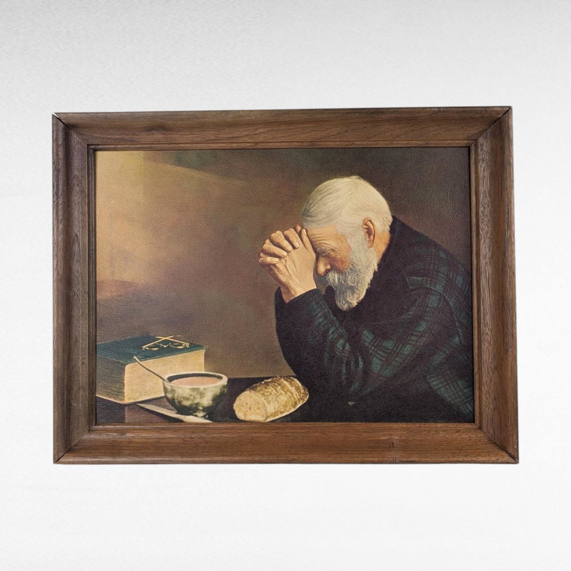 Vintage "Grace" Framed Print, Religious Artwork, Man Praying at Meal, Spiritual Home Decor, Inspirational Wall Art
