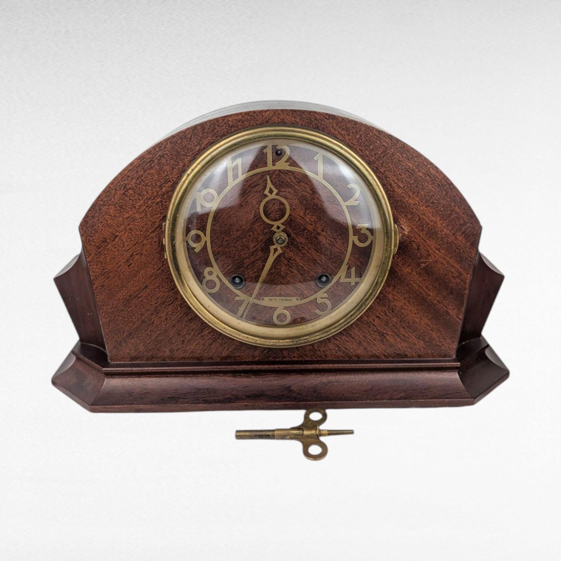 Vintage Seth Thomas Mantel Clock, Wood Case Console Clock, Untested Vintage Clock with Key, Home Decor