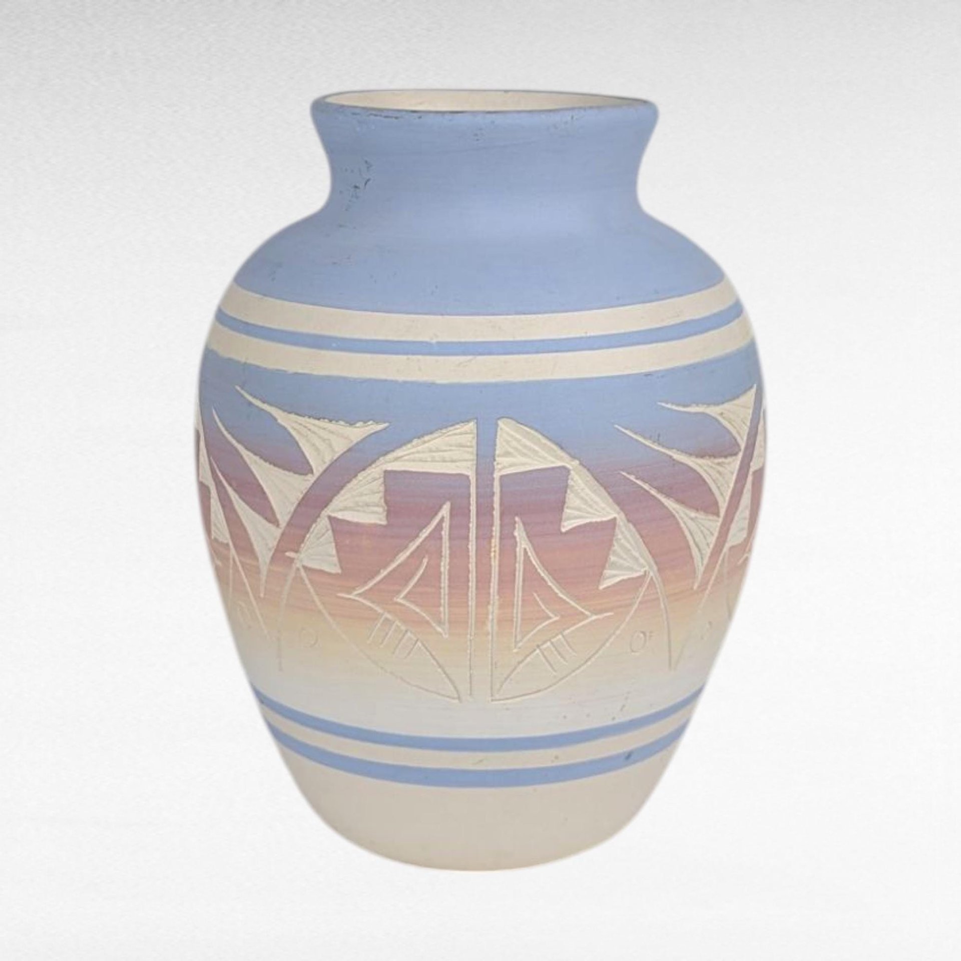 Set of 4 Vintage Signed Navajo Pottery Vases, Hand-Etched Native American Vases, Pastel Pottery, Desert Decor, Southwestern Art