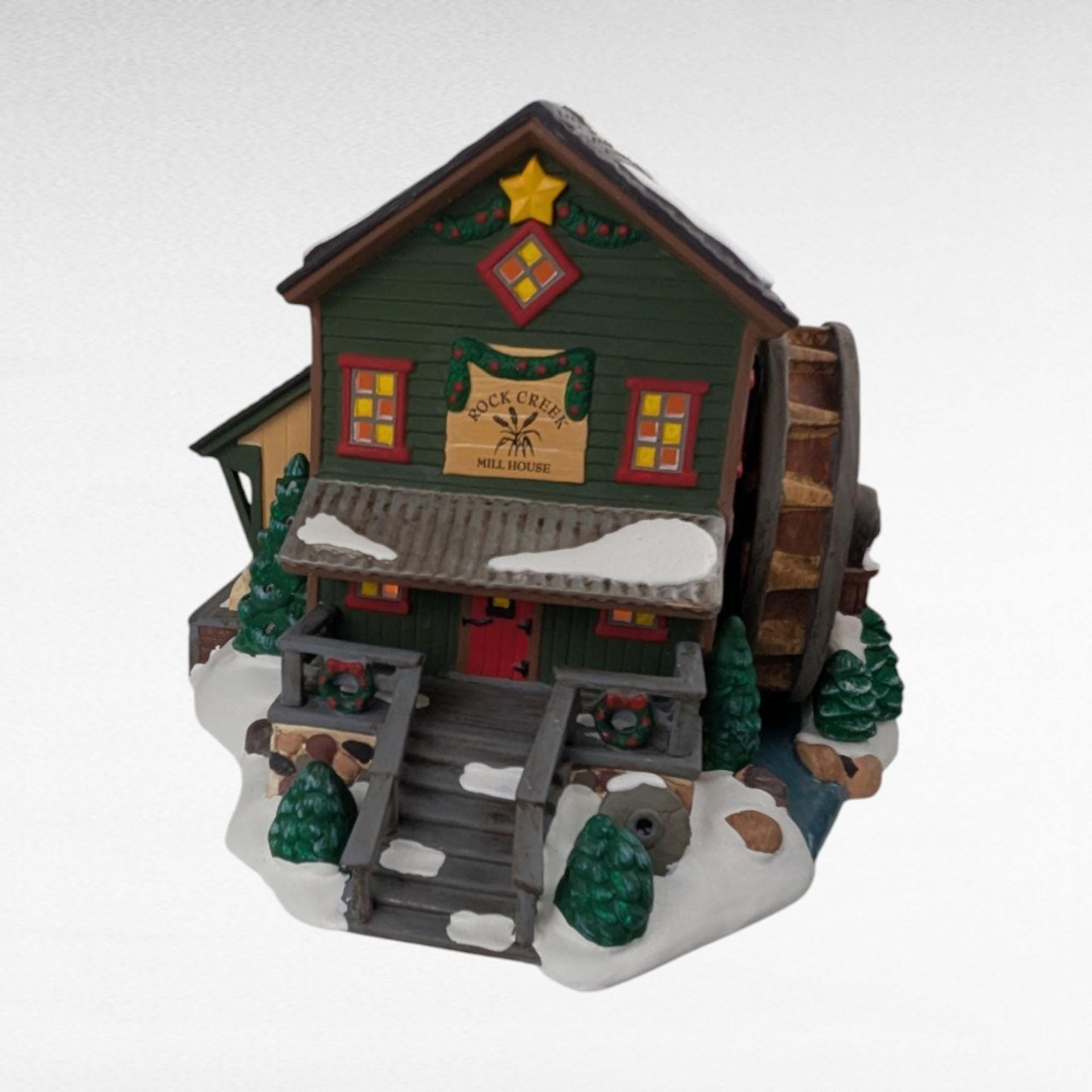 1998 Dept 56 Rock Creek Mill House, Ceramic Village Building, Handpainted Christmas Decor, Lighted Holiday House, Collectible Village Piece